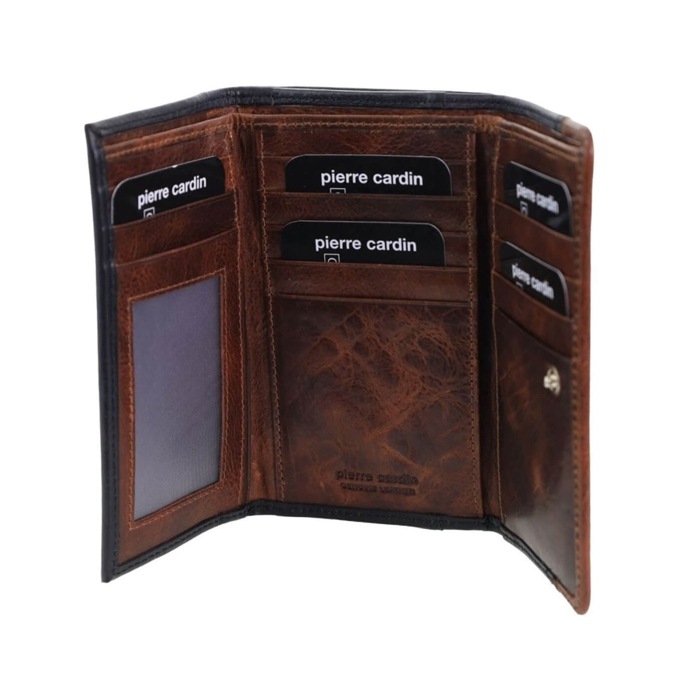 Pierre Cardin Ladies Leather Tri-fold Wallet in Black/Cognac