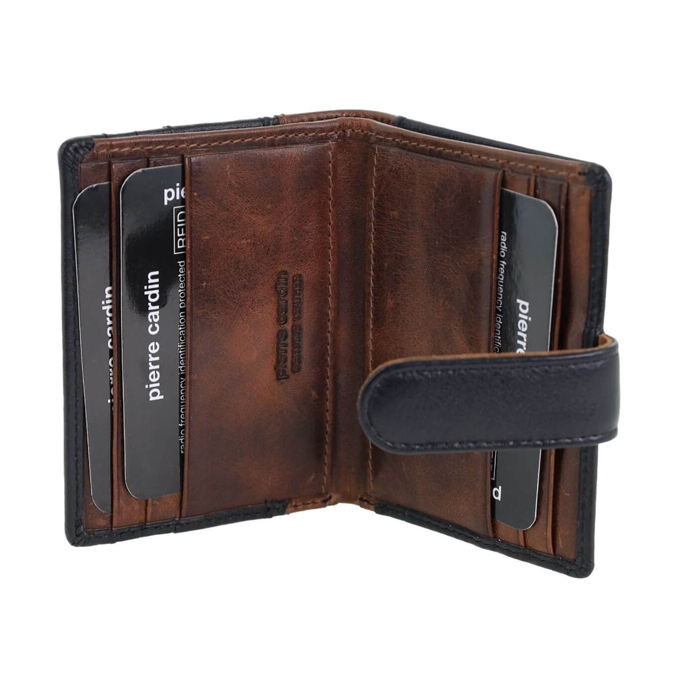 Pierre Cardin Ladies Streamline Leather Tab Wallet in Black & Cognacs