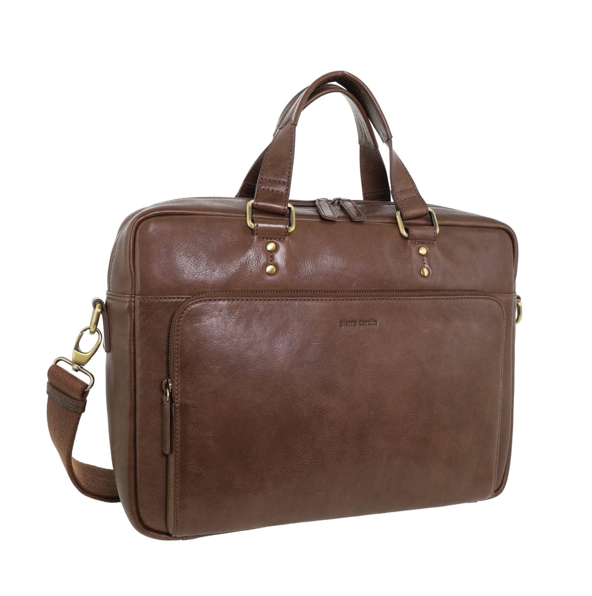 Pierre Cardin Mens Rustic Leather Business-Laptop Bag in Oak