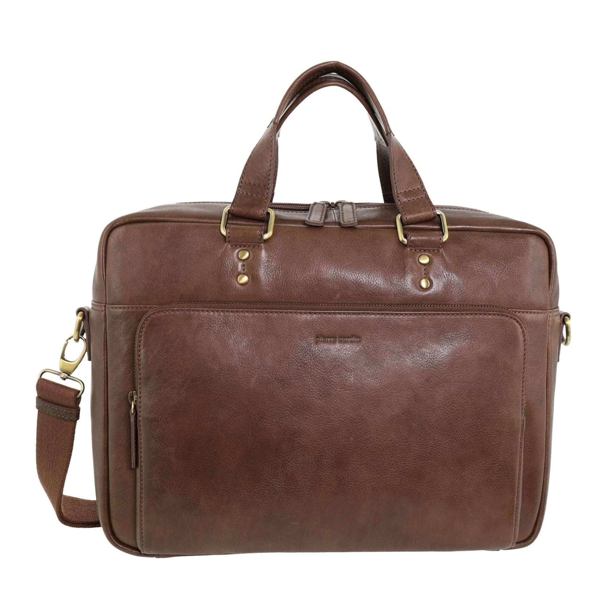 Pierre Cardin Mens Rustic Leather Business-Laptop Bag in Oak