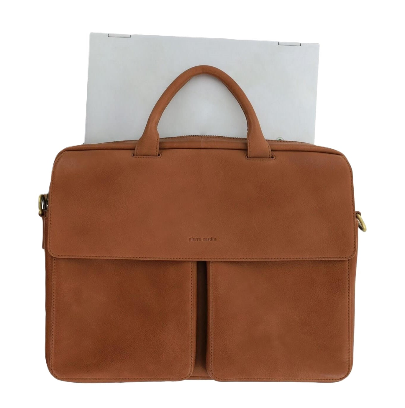 Pierre Cardin Men’s Leather Messenger-Laptop Bag in Cognac
