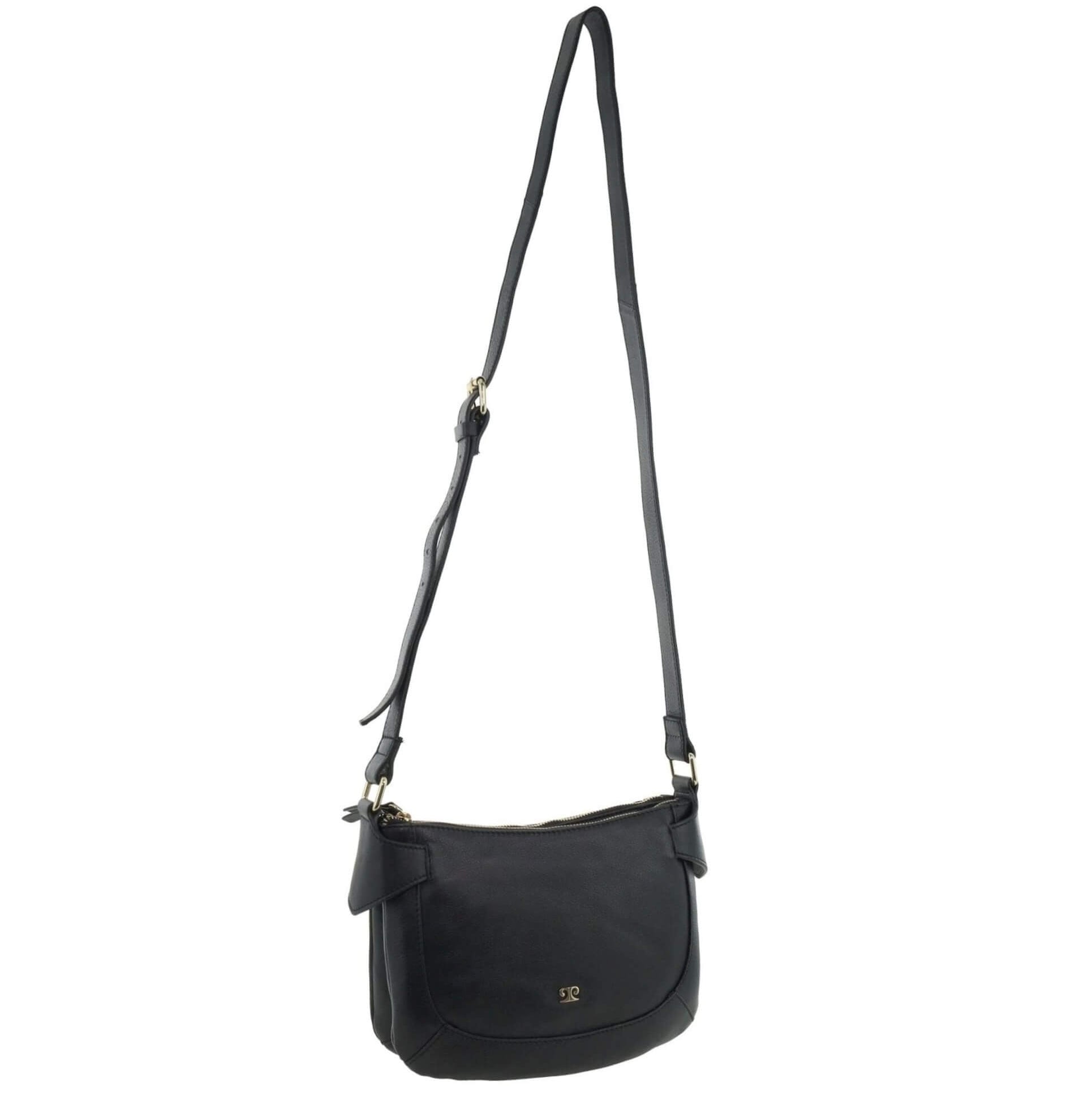 Pierre Cardin Ladies Leather Sleek Crossbody Bag in Black
