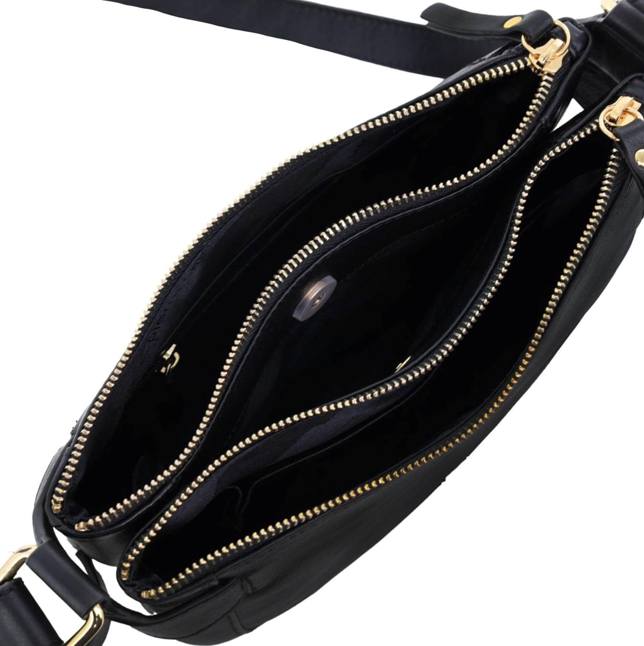 Pierre Cardin Ladies Leather Sleek Crossbody Bag in Black