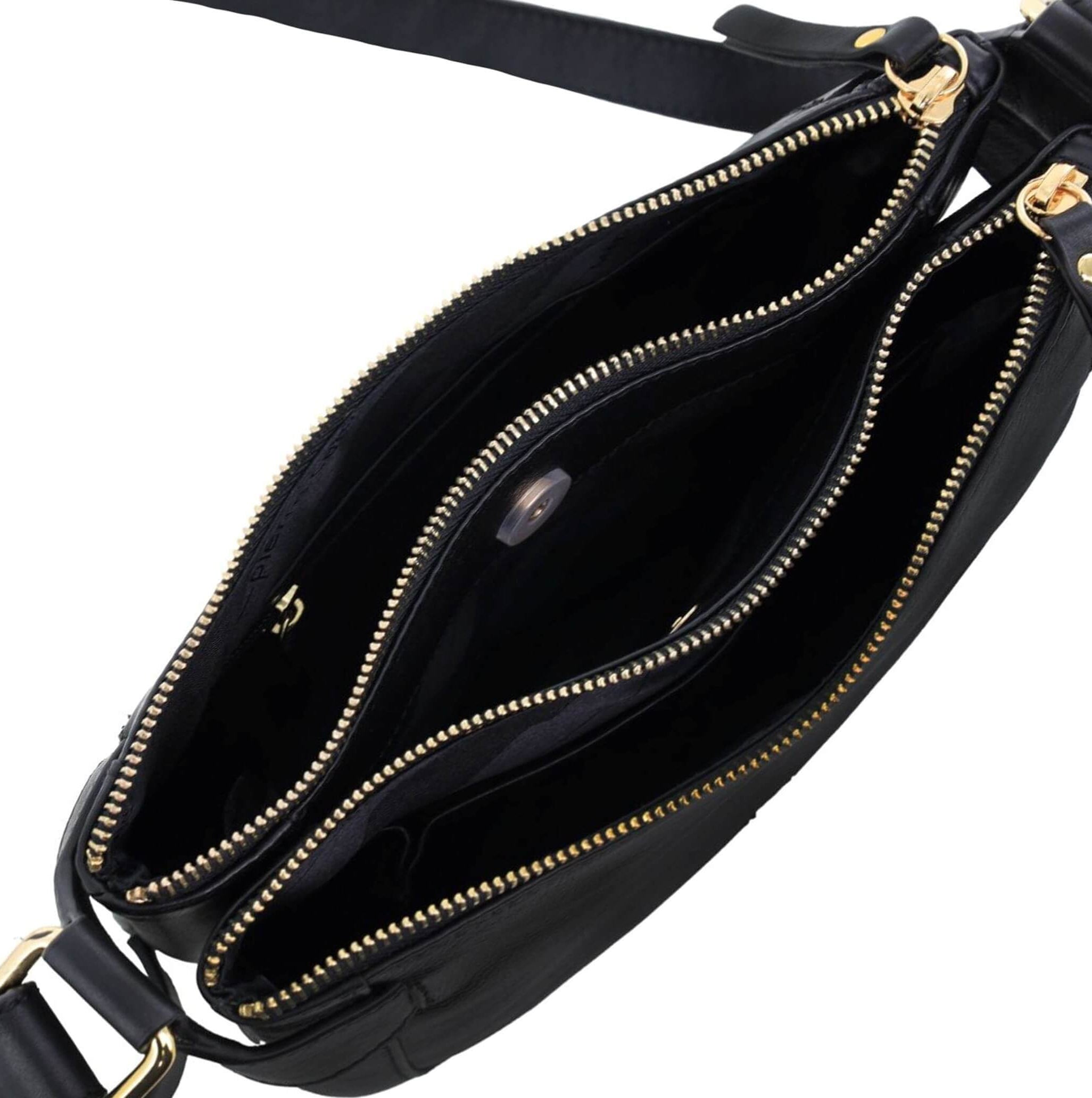 Pierre Cardin Ladies Leather Sleek Crossbody Bag in Black