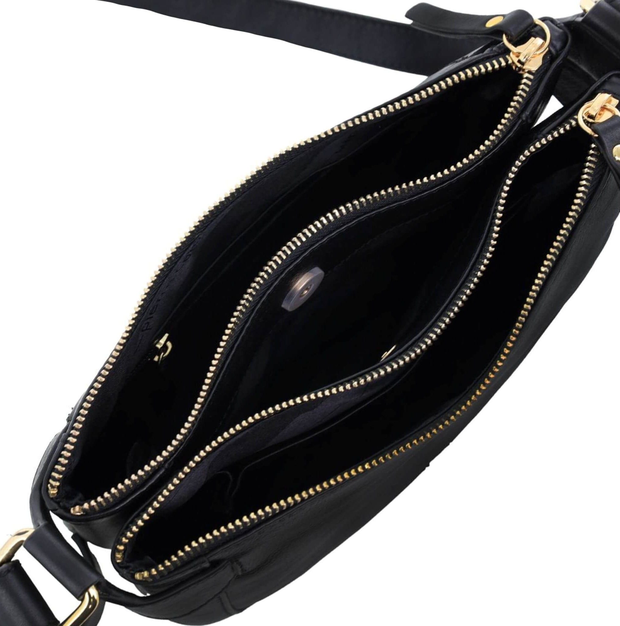 Pierre Cardin Ladies Leather Sleek Crossbody Bag in Black