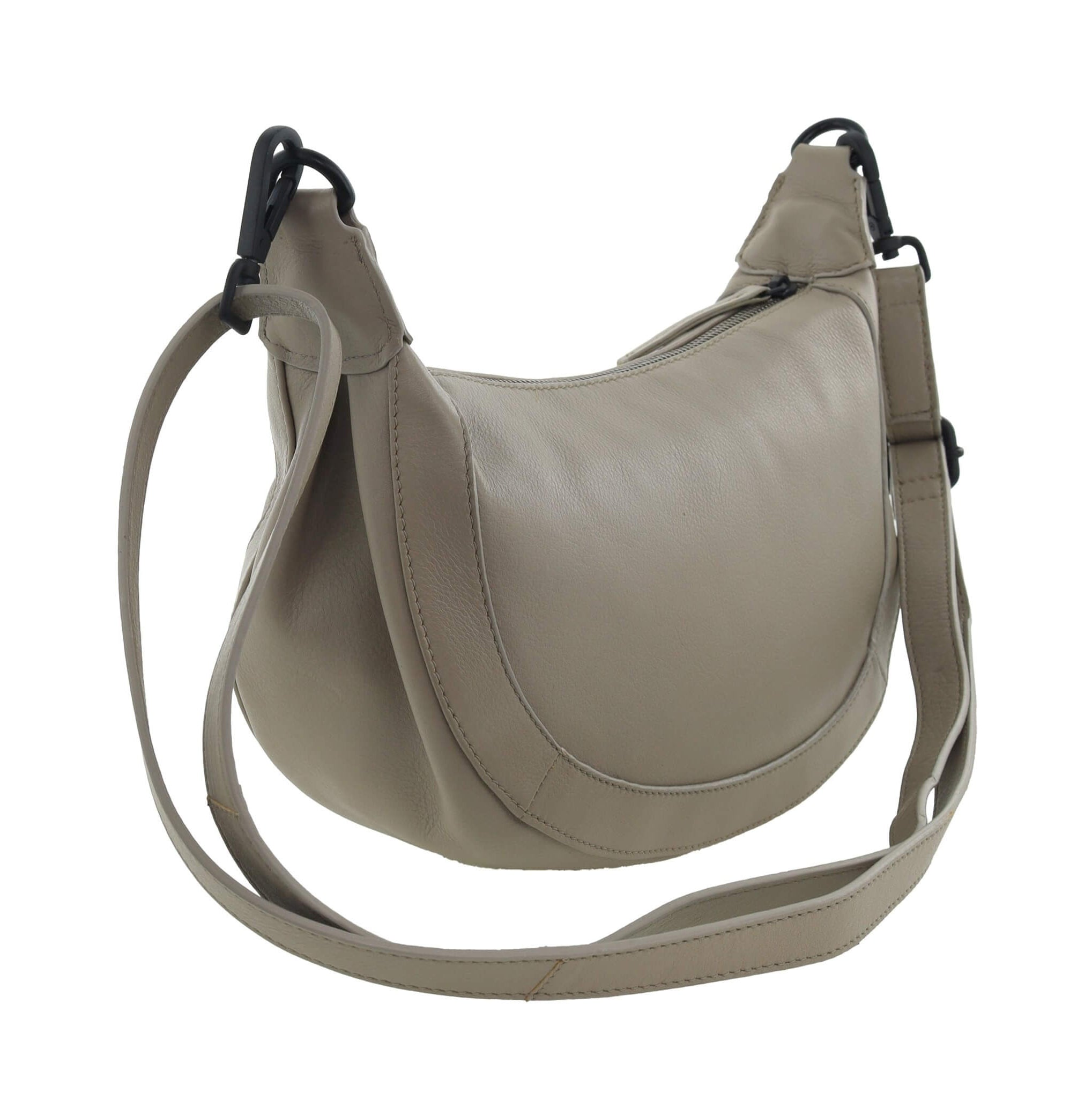 Pierre Cardin Ladies Leather Crescent Crossbody Bag in Taupe