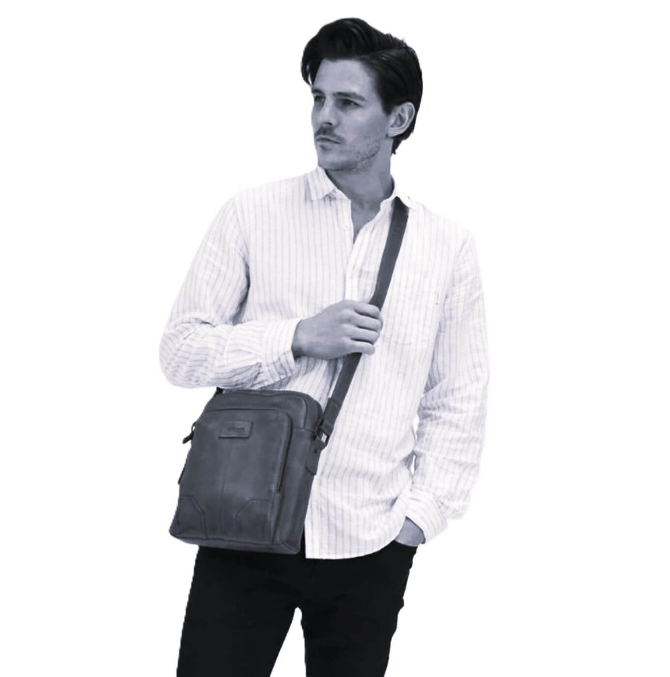 Pierre Cardin Men’s Rustic Leather Crossbody Bag in Black