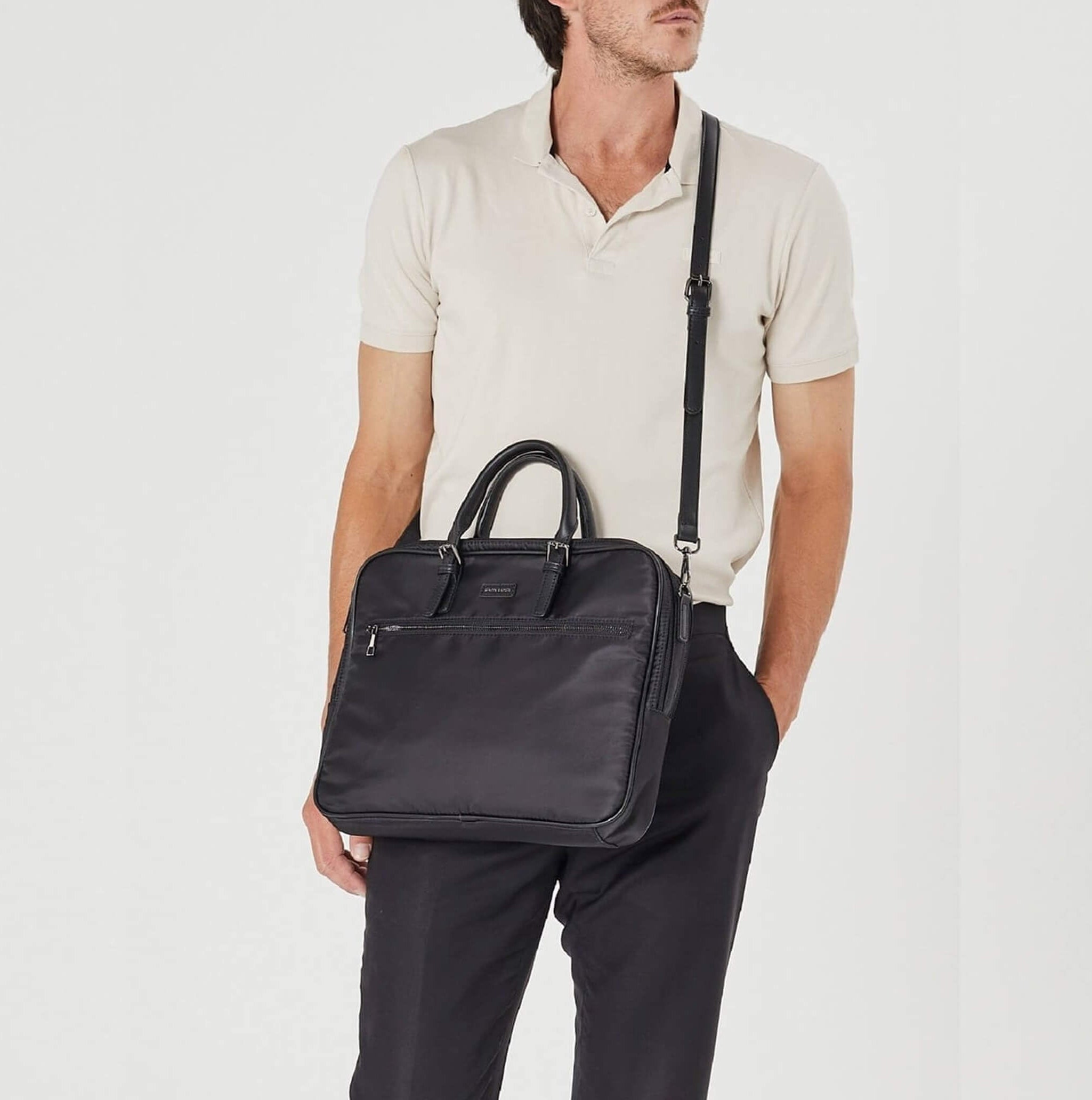 Pierre Cardin Mens Nylon Business 15-inch Laptop Bag in Black