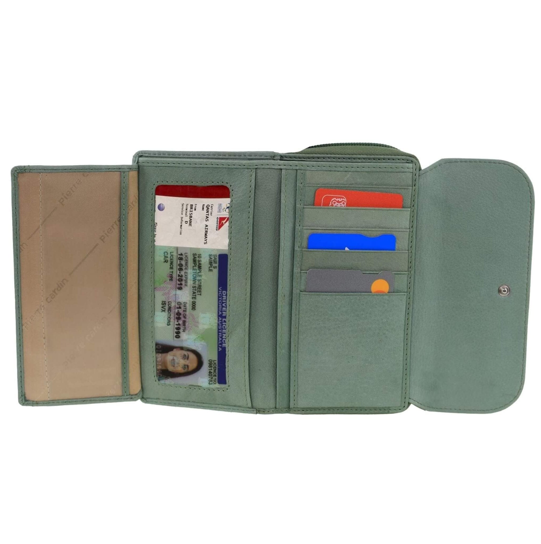 Pierre Cardin Ladies Tri-fold RFID Leather Wallet in Sage