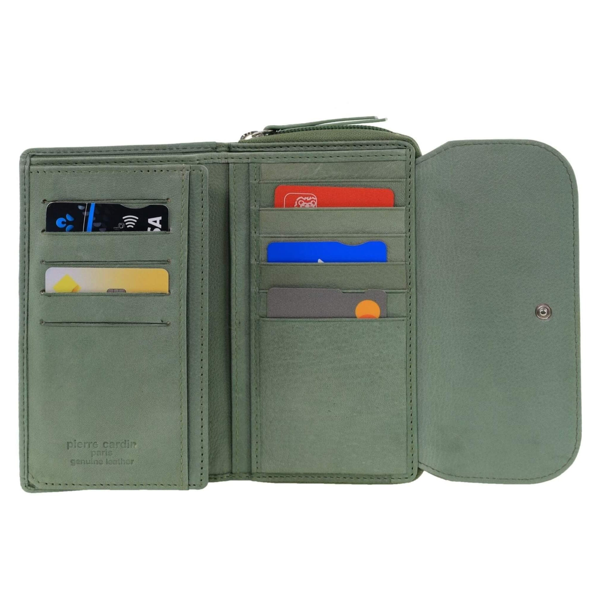 Pierre Cardin Ladies Tri-fold RFID Leather Wallet in Sage