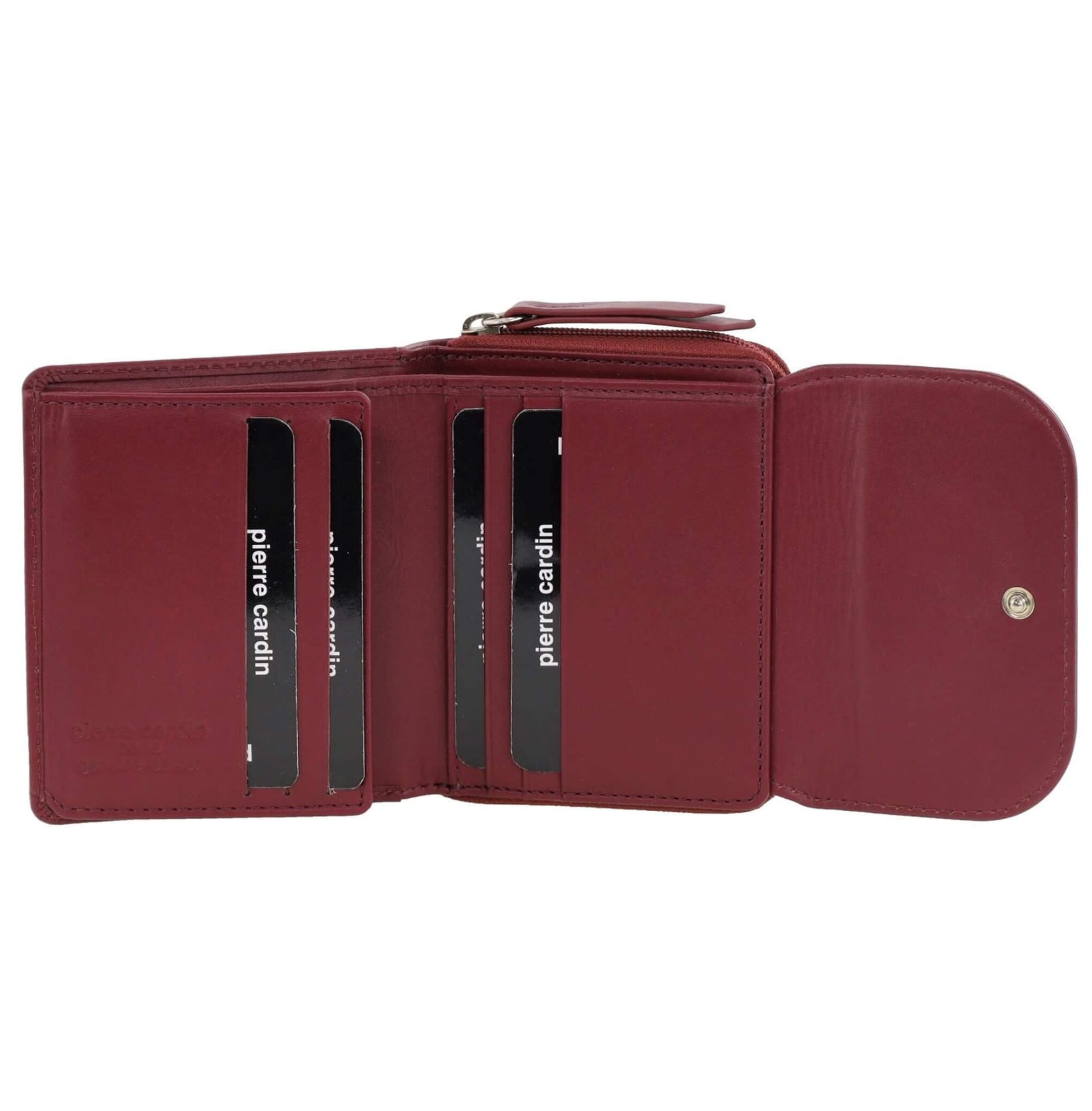 Pierre Cardin Ladies Tri-fold Tab Leather Wallet in Wine