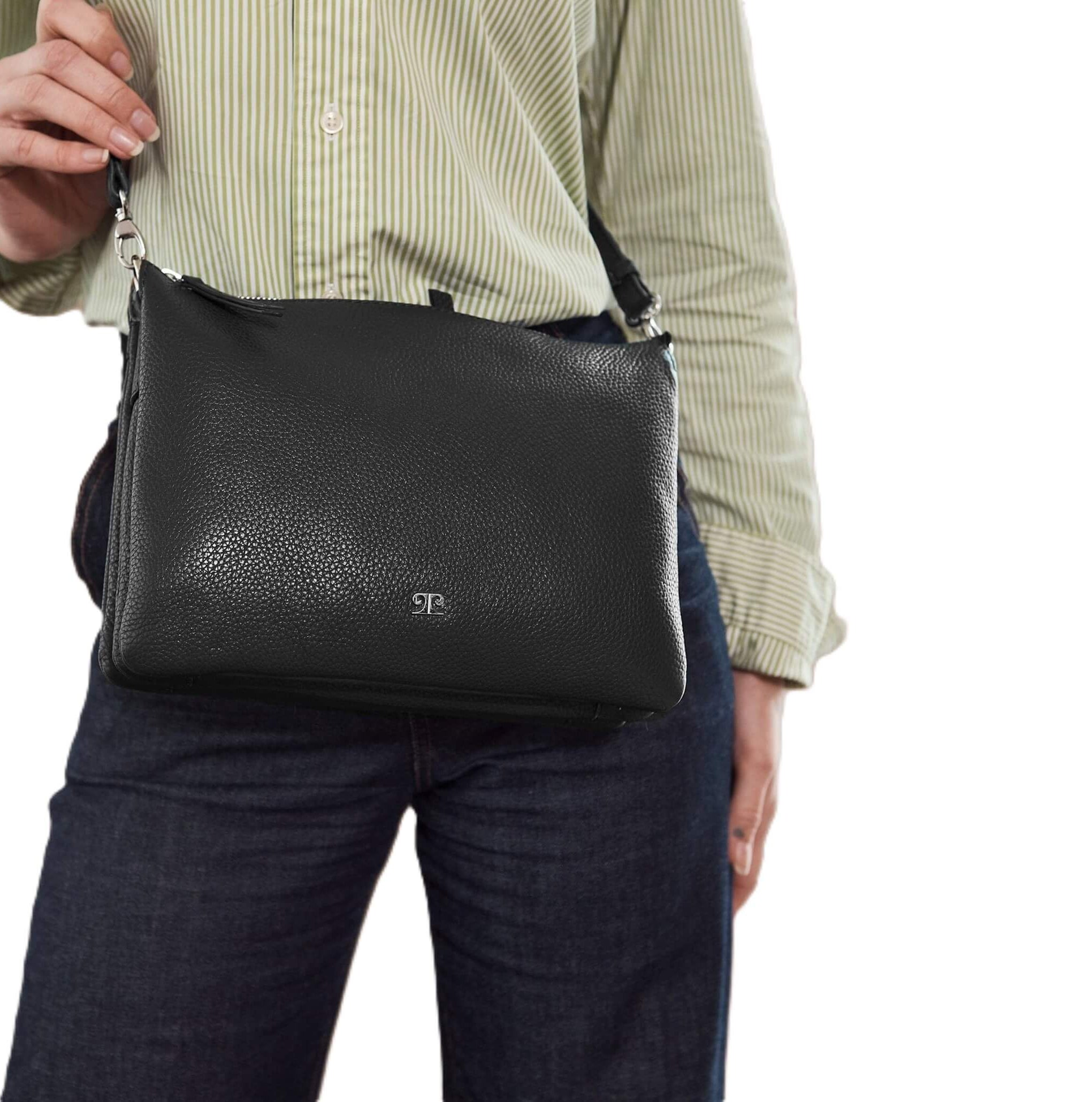 Pierre Cardin Ladies Leather Crossbody Bag in Black