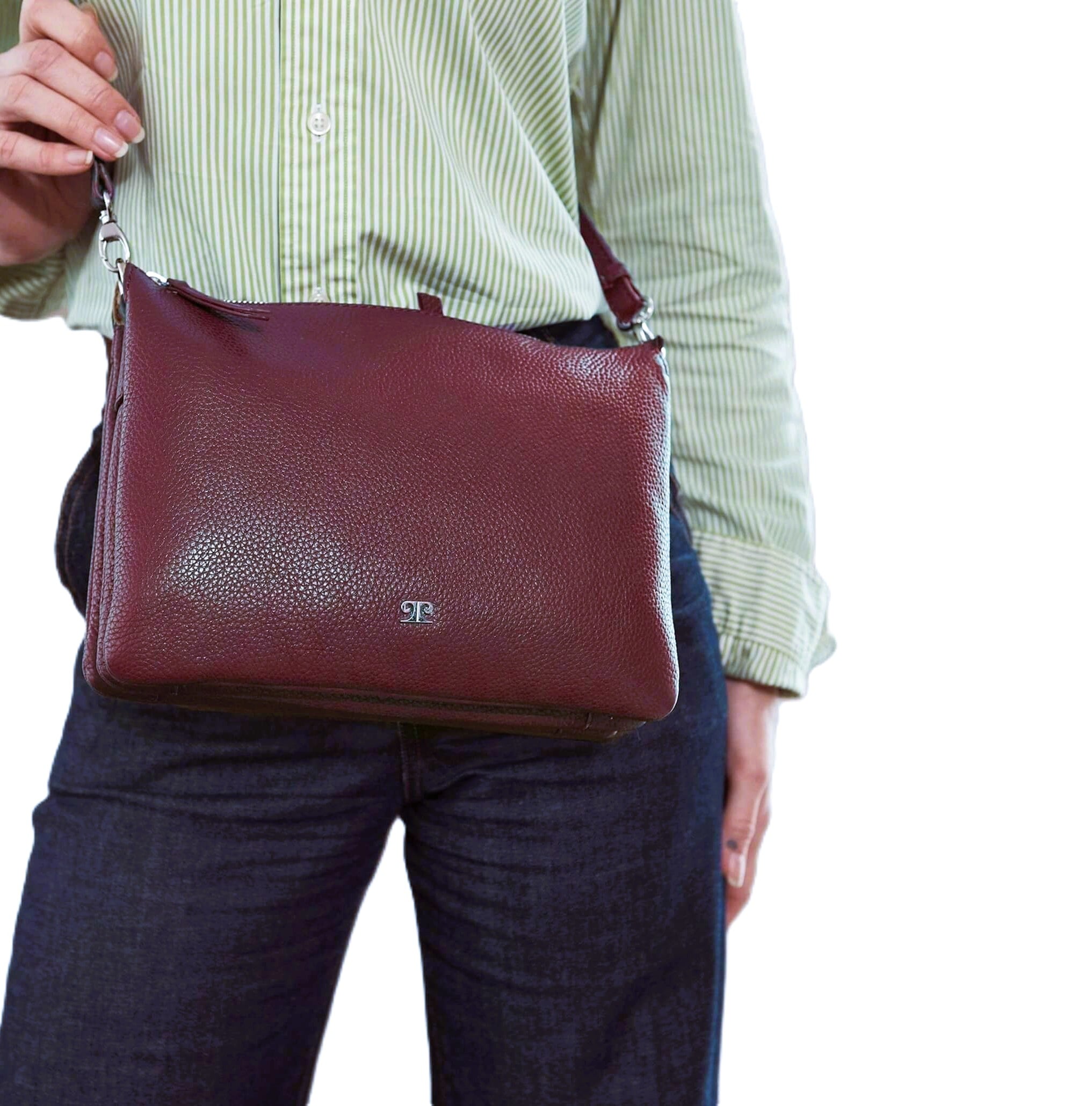 Pierre Cardin Ladies Leather Crossbody Bag in Shiraz