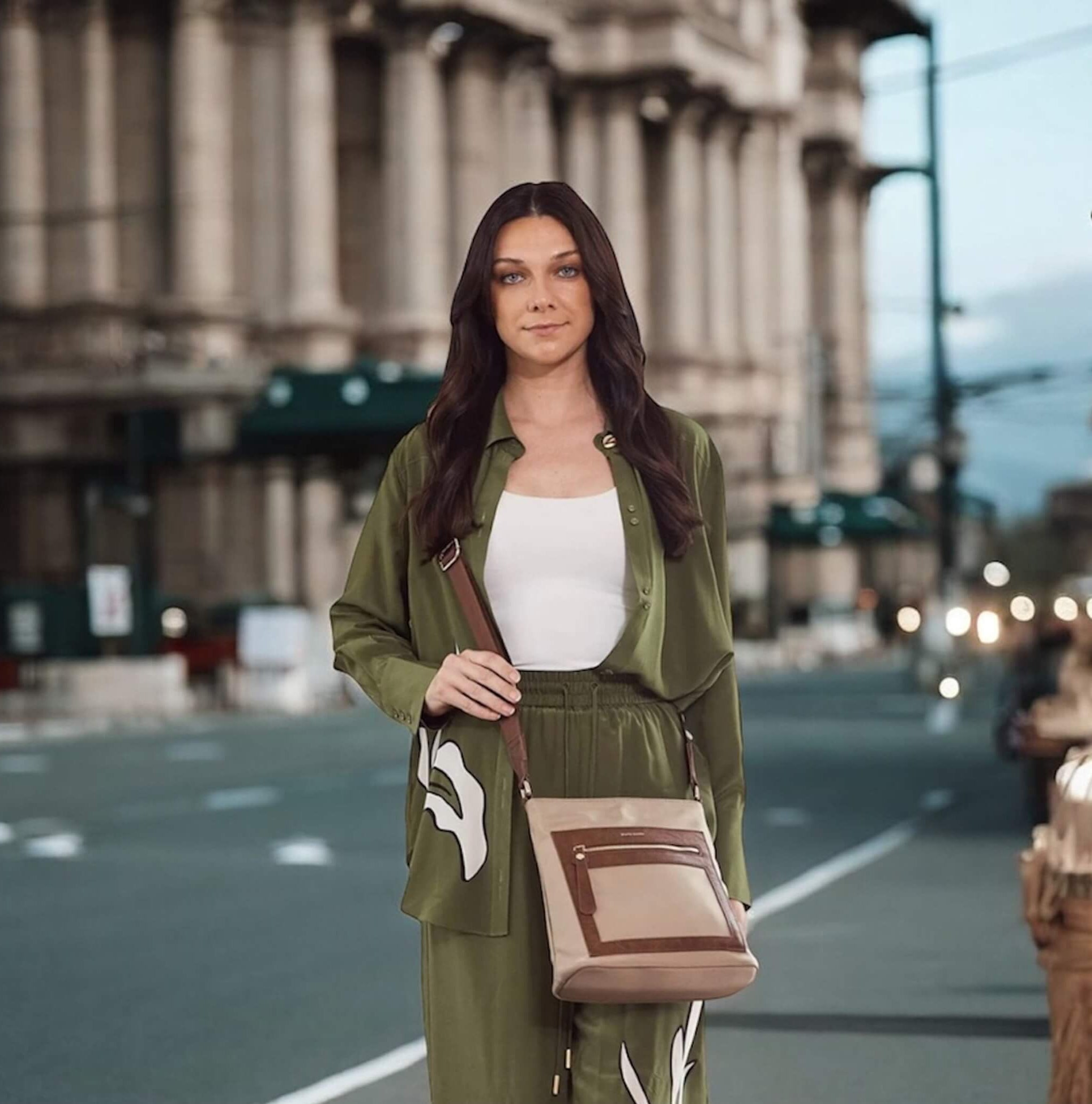 Pierre Cardin RFID Nylon Crossbody Bag In Camel