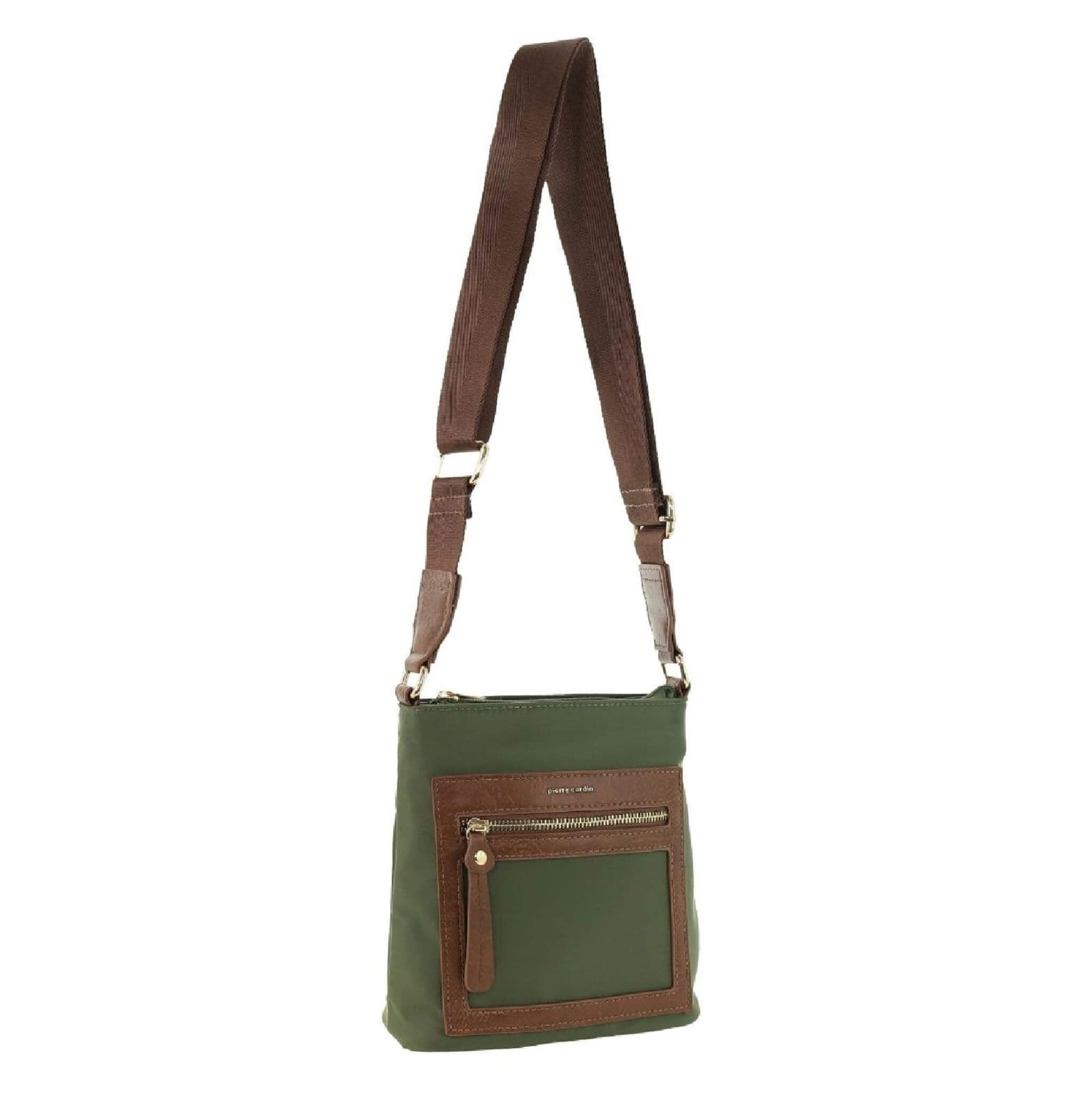 Pierre Cardin RFID Nylon Lightweight Crossbody Bag In Olive