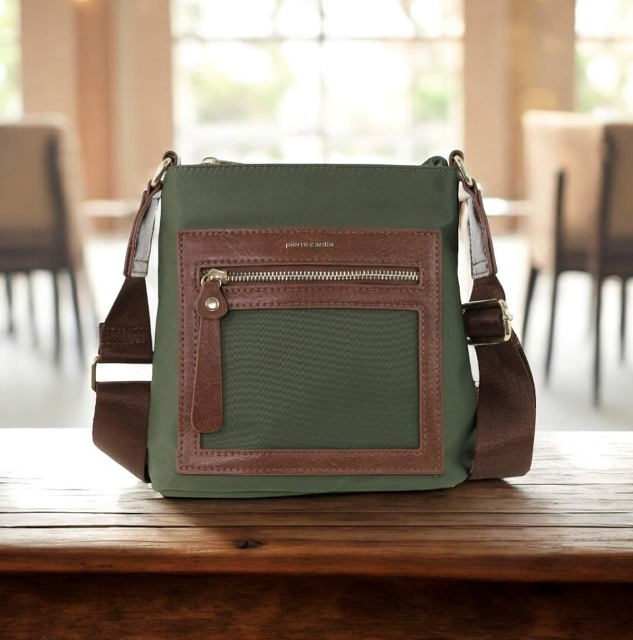 Pierre Cardin RFID Nylon Lightweight Crossbody Bag In Olive