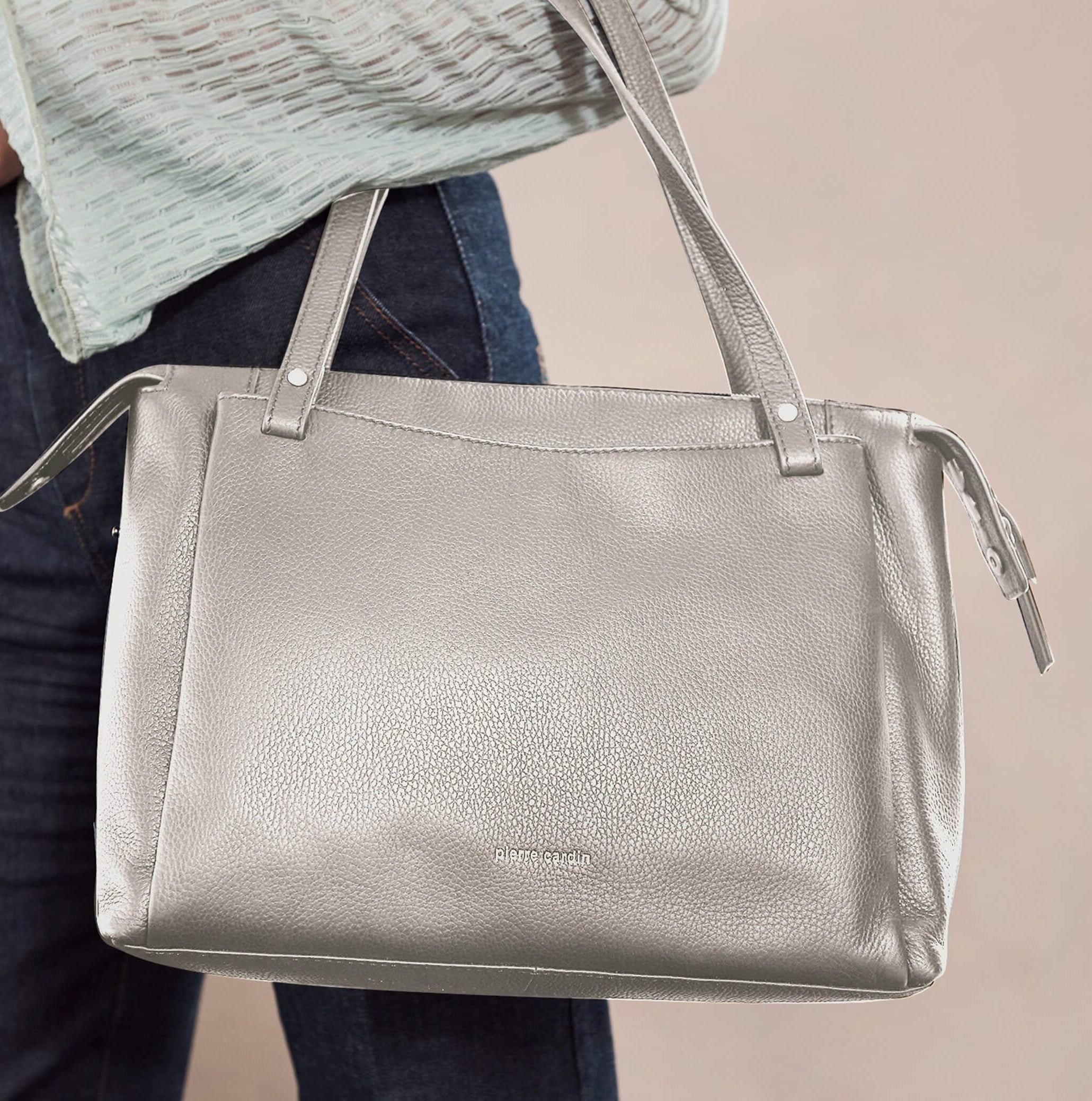 Pierre Cardin Italian Leather Ladies Tote Bag In Bone