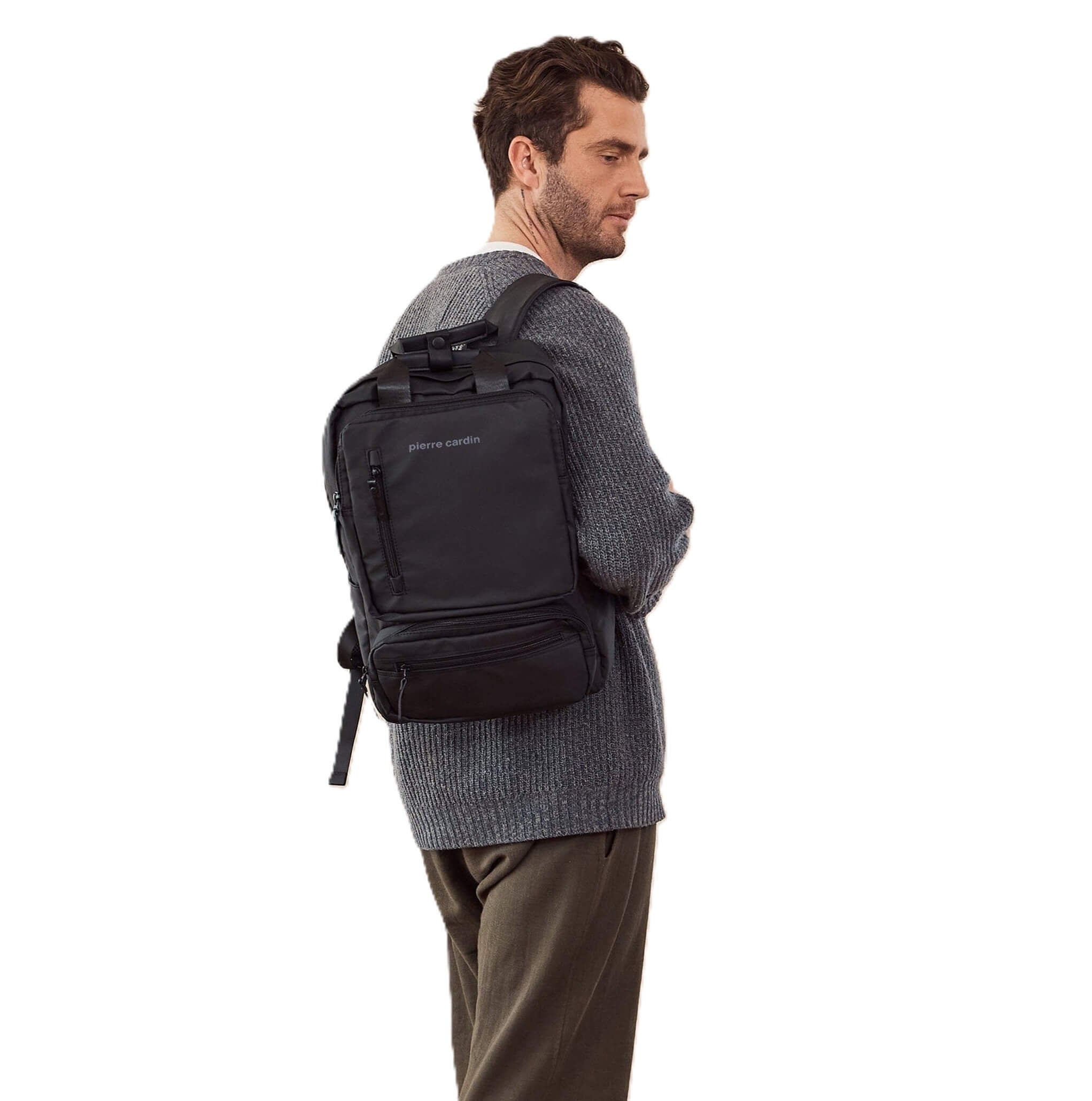 Pierre Cardin Men’s Nylon Work Travel Laptop Backpack In Black