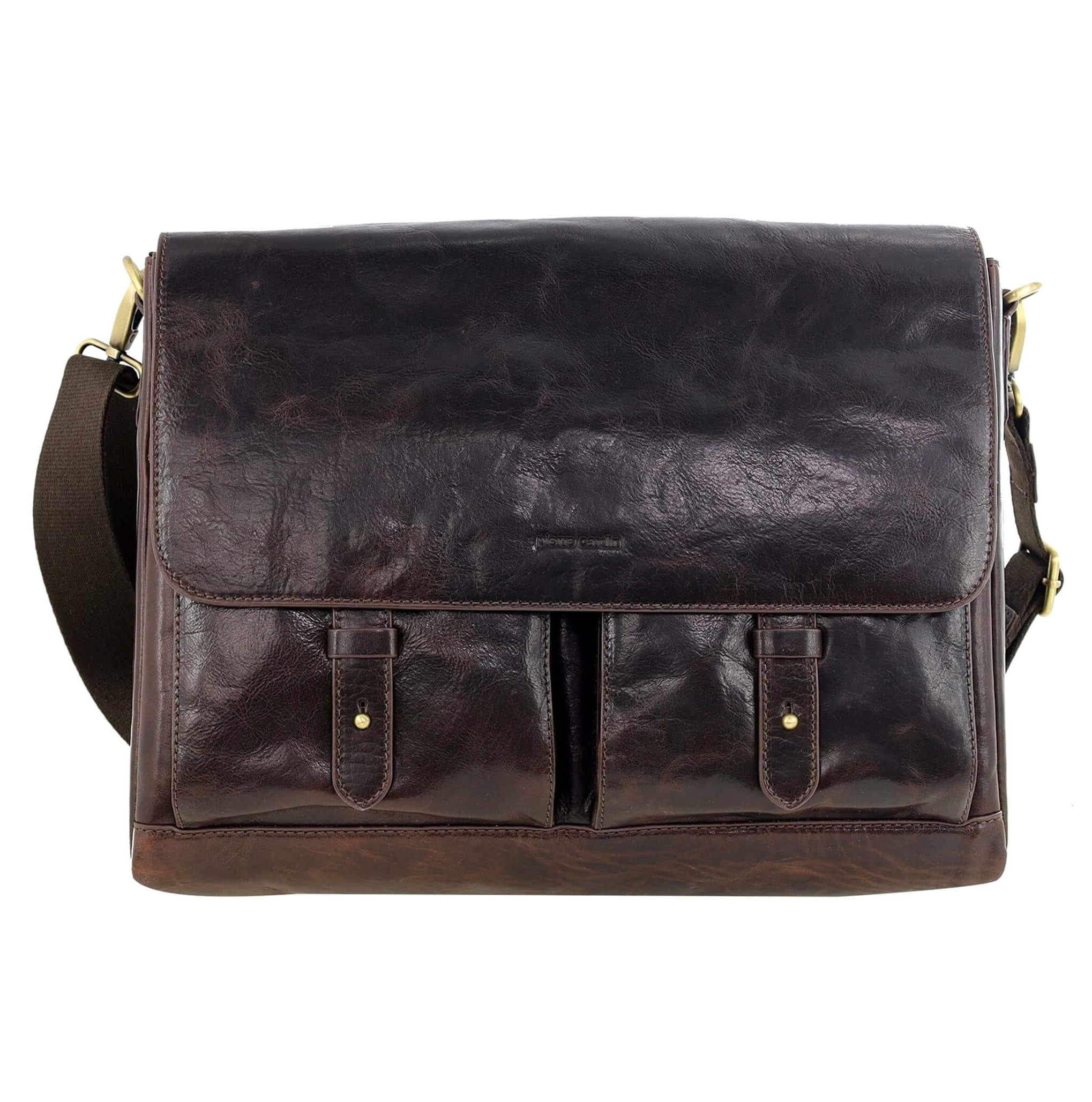 Pierre Cardin Men's Leather Messenger/Computer Bag in Chocolate