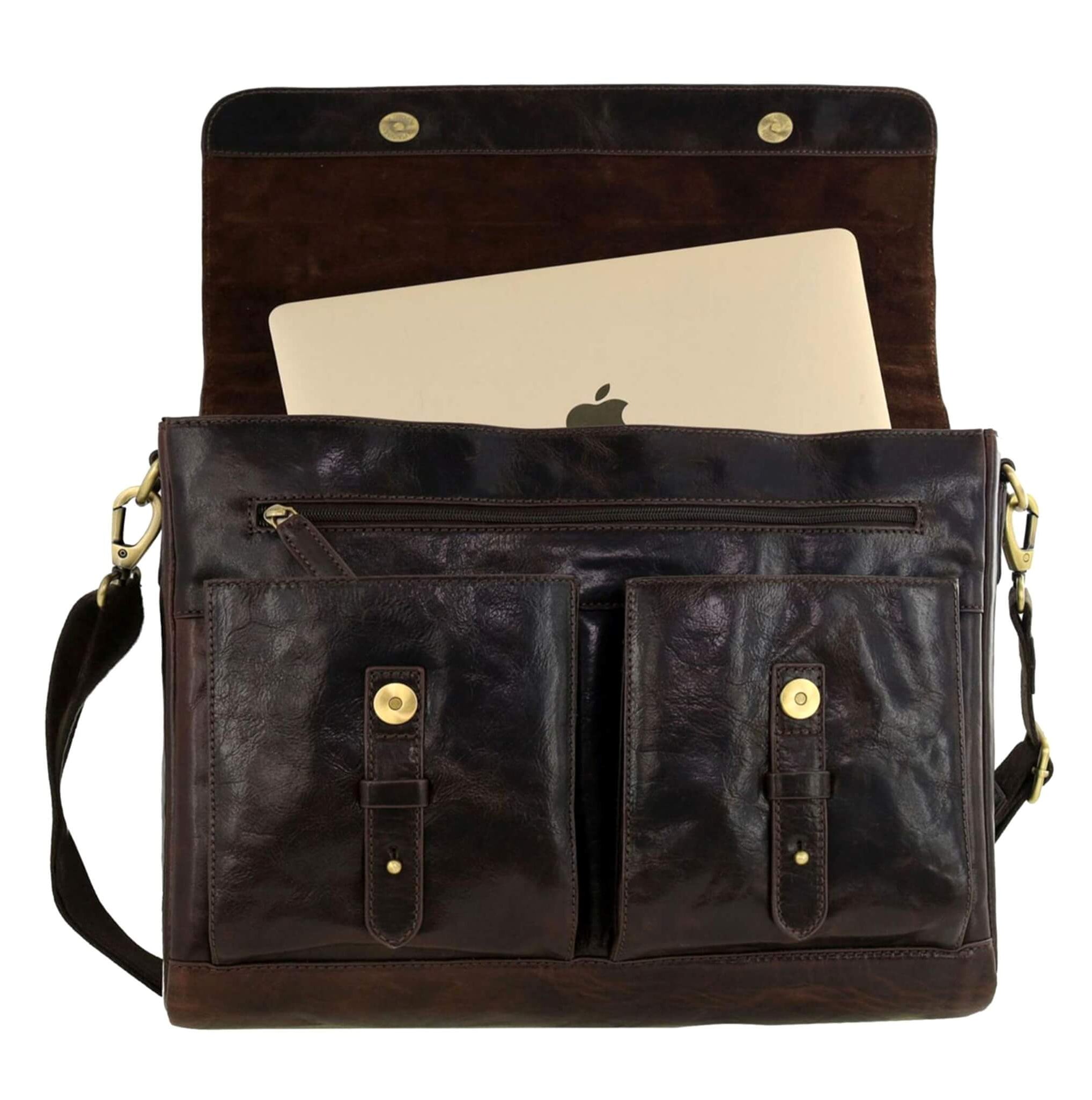 Pierre Cardin Men's Leather Messenger/Computer Bag in Chocolate