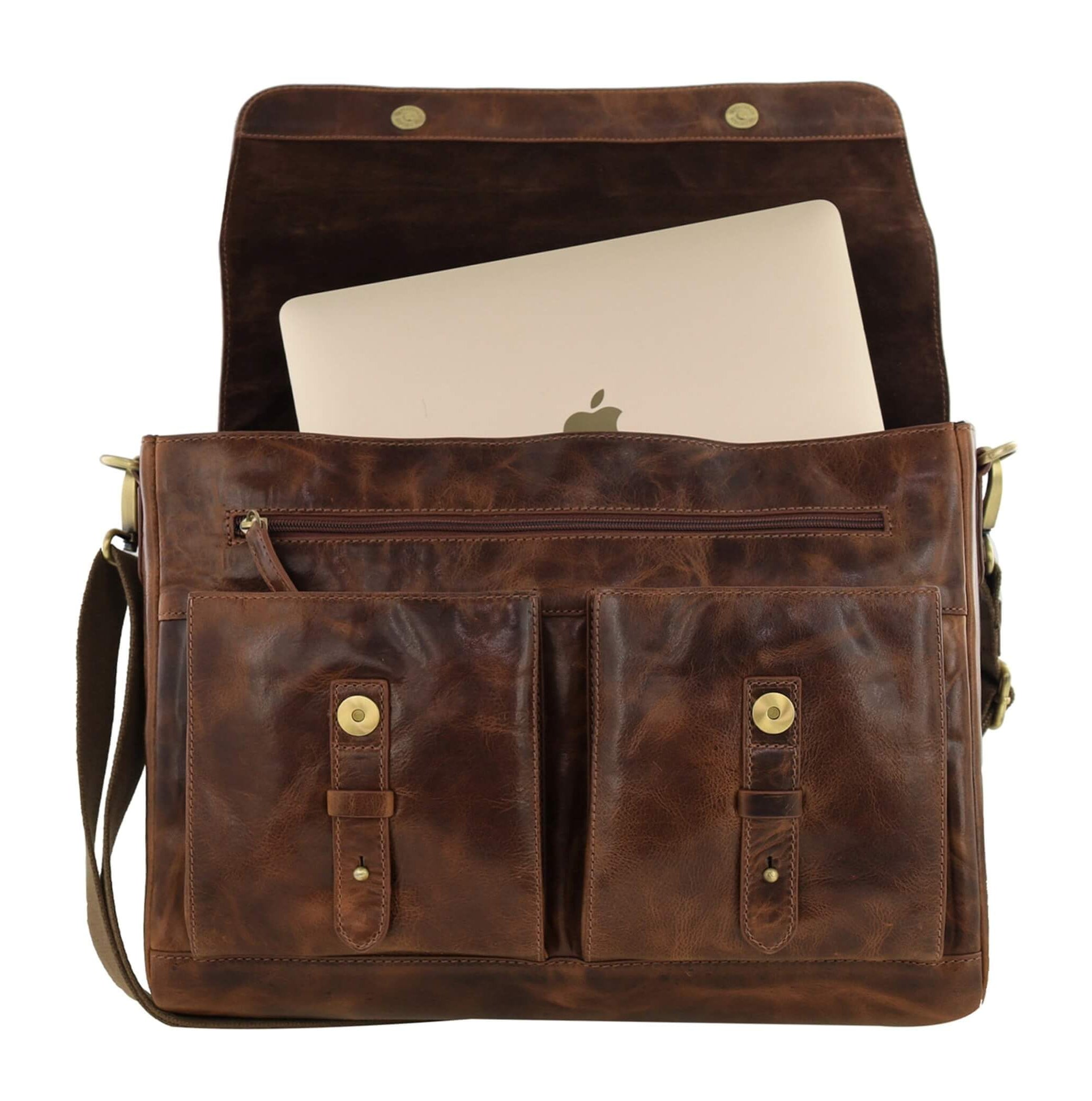 Pierre Cardin Men's Leather Refined Messenger/Computer Bag in Cognac