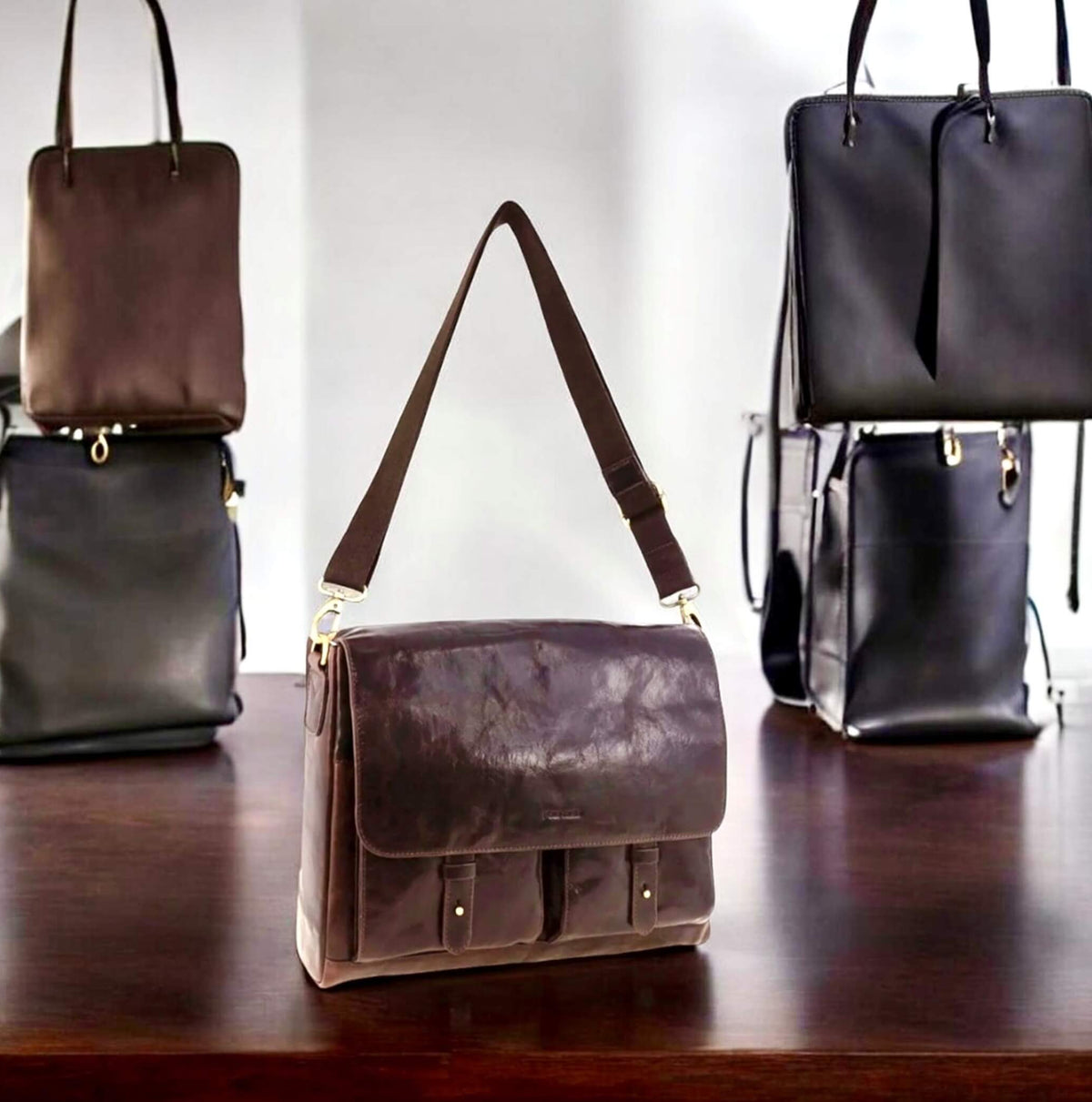 Pierre Cardin Men's Leather Messenger/Computer Bag in Chocolate