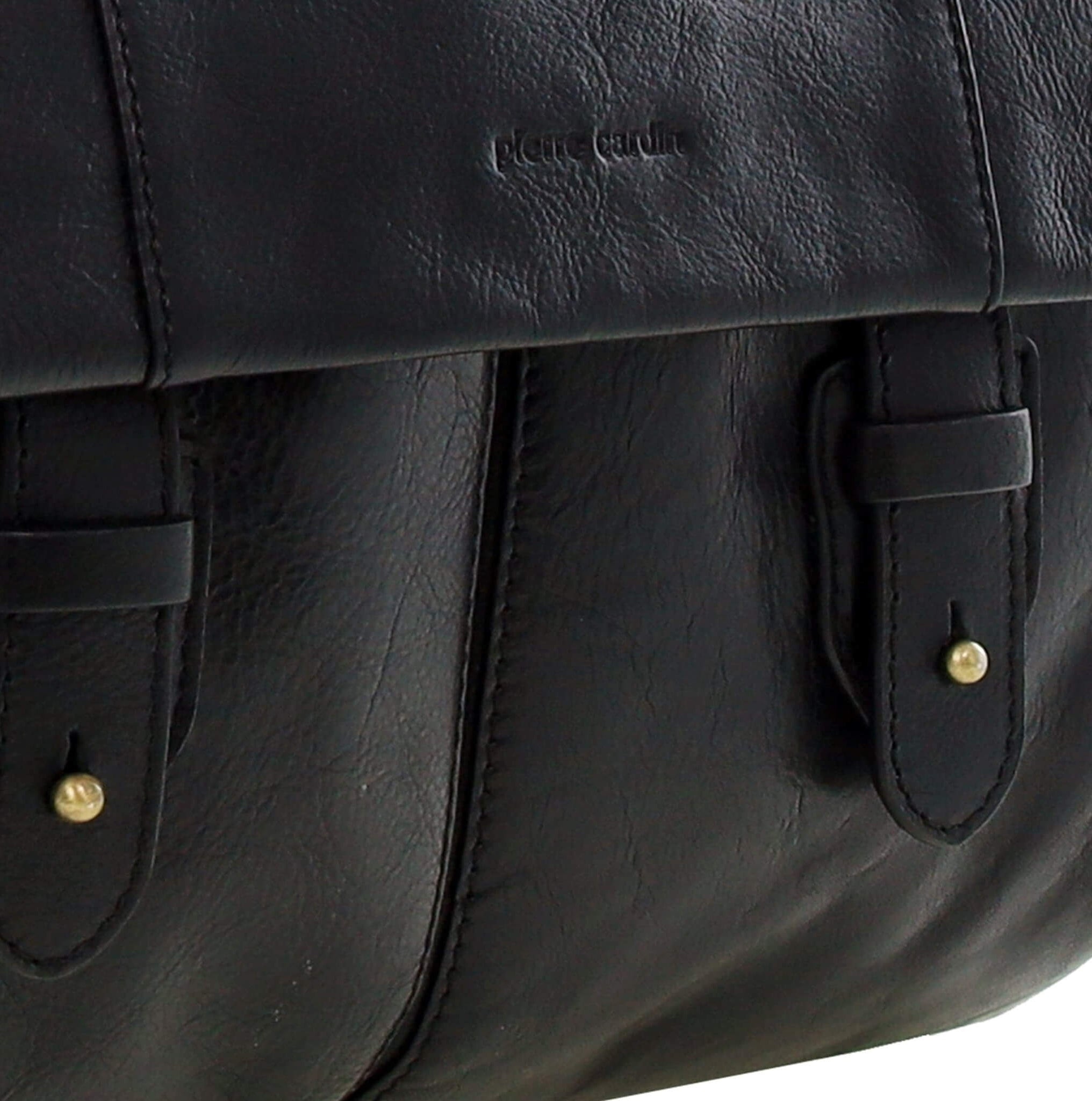 Pierre Cardin Men's Leather Messenger/Laptop Bag in Black