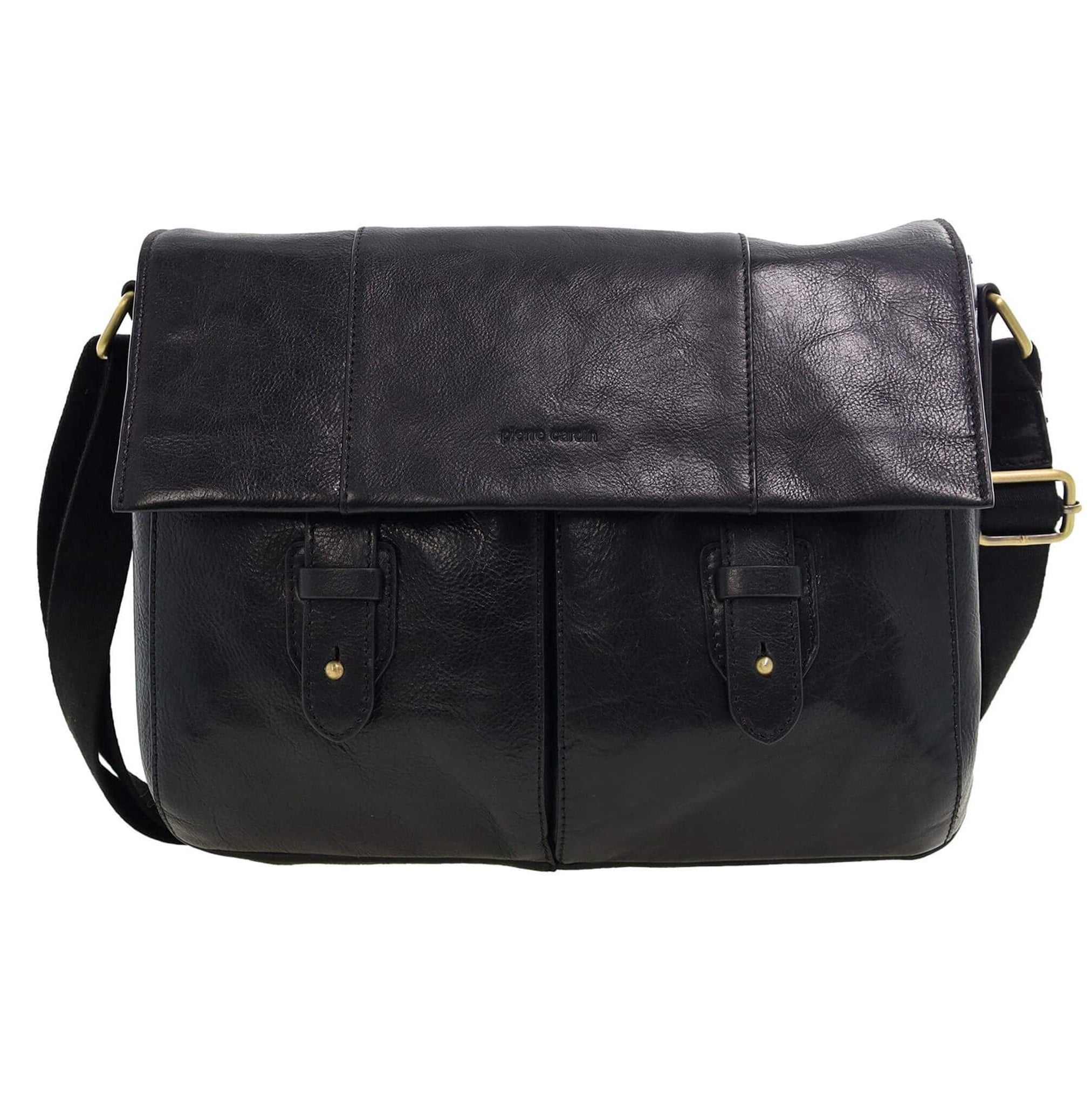 Pierre Cardin Men's Leather Messenger/Laptop Bag in Black