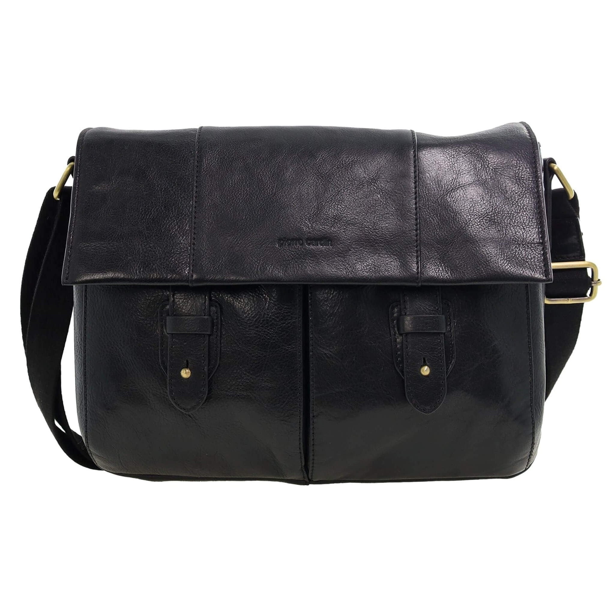 Pierre Cardin Men's Leather Messenger/Laptop Bag in Black