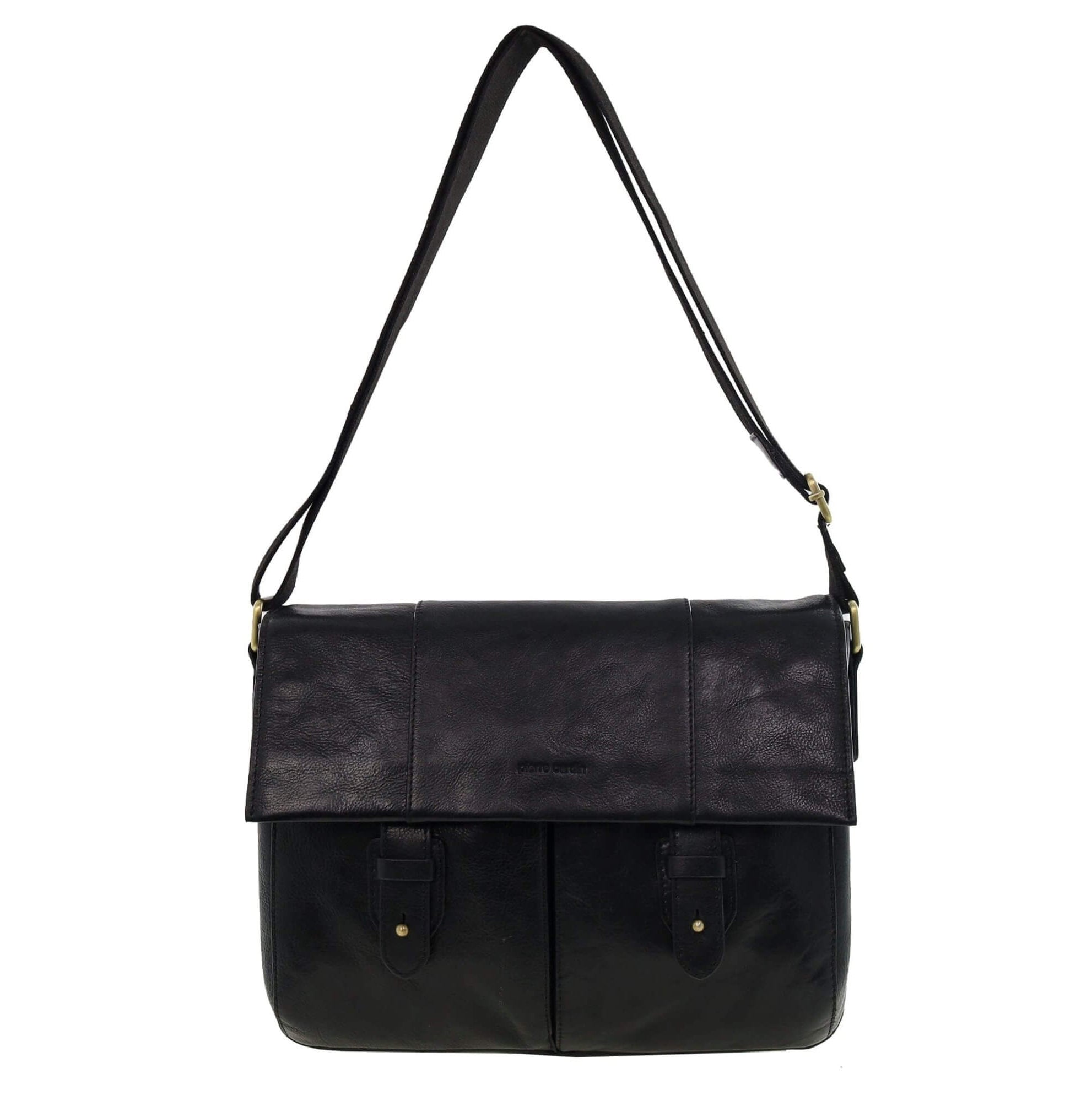 Pierre Cardin Men's Leather Messenger/Laptop Bag in Black