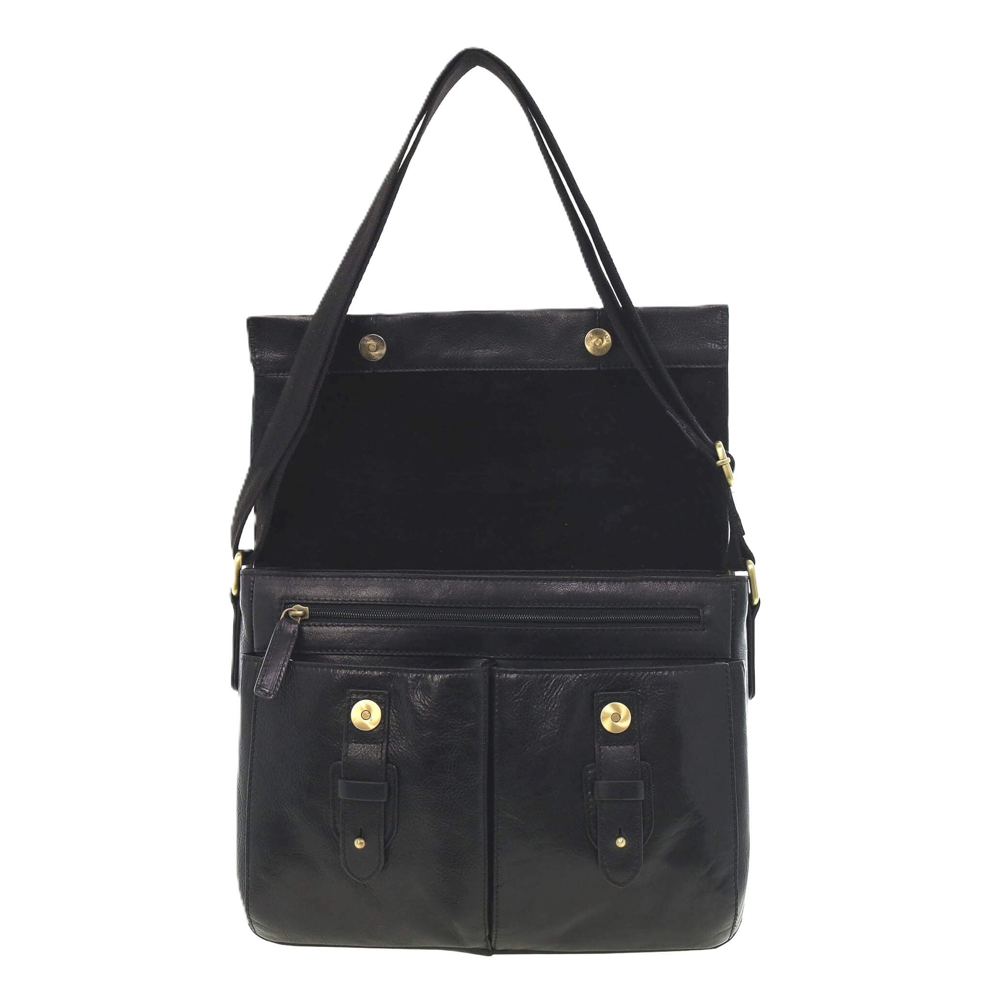 Pierre Cardin Men's Leather Messenger/Laptop Bag in Black