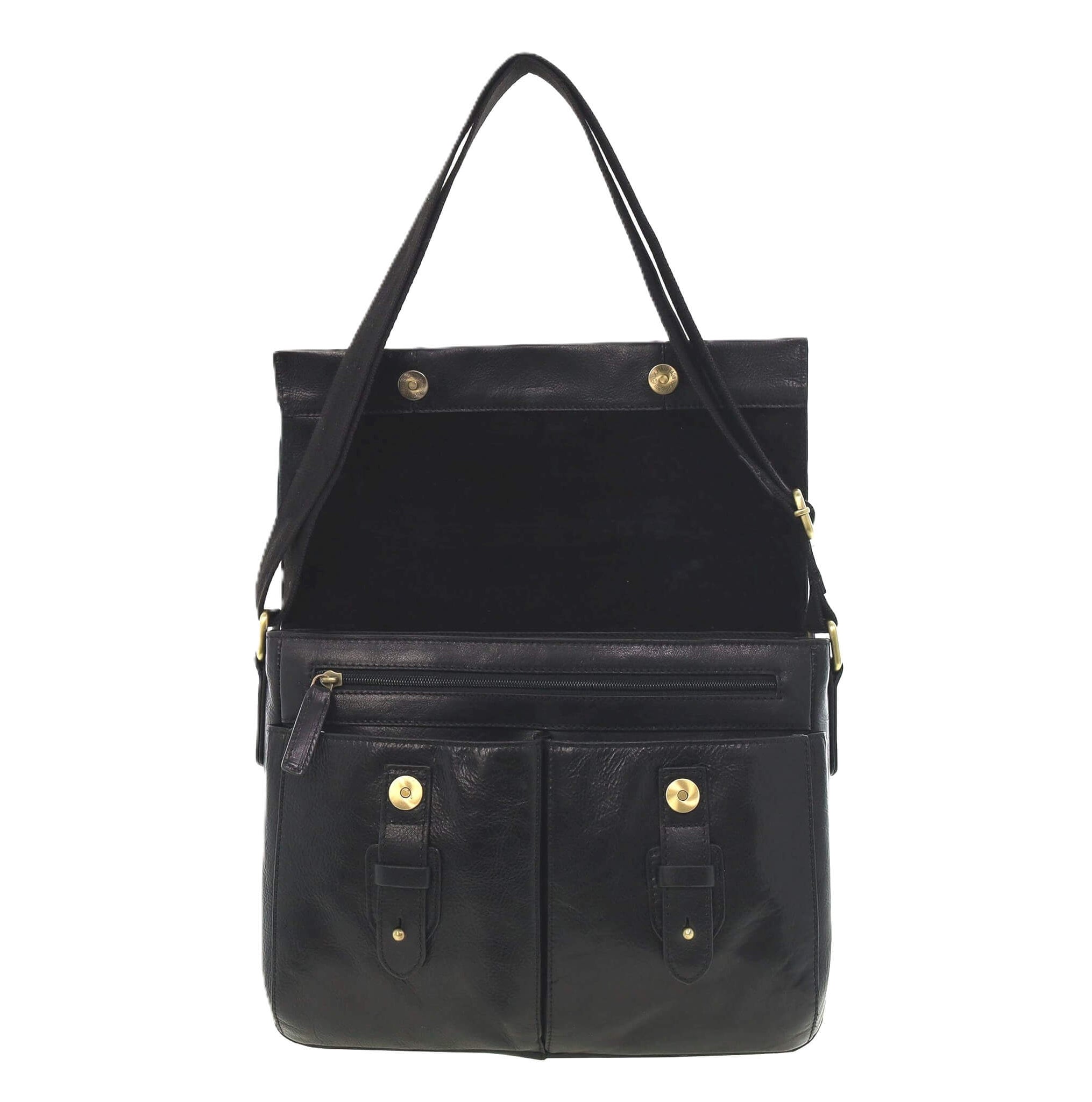 Pierre Cardin Men's Leather Messenger/Laptop Bag in Black