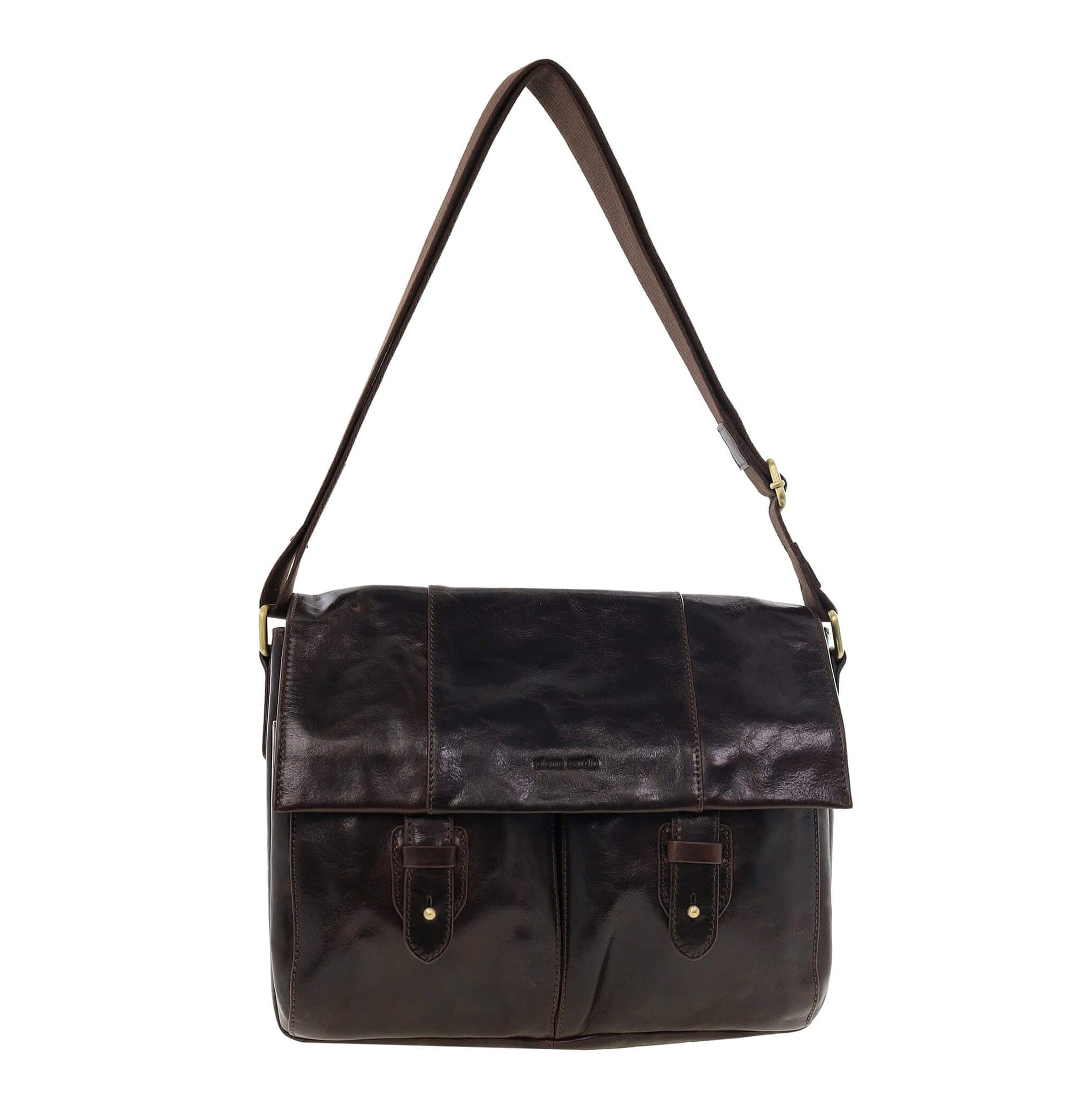 Pierre Cardin Men's Leather Messenger/Laptop Bag in Chocolate