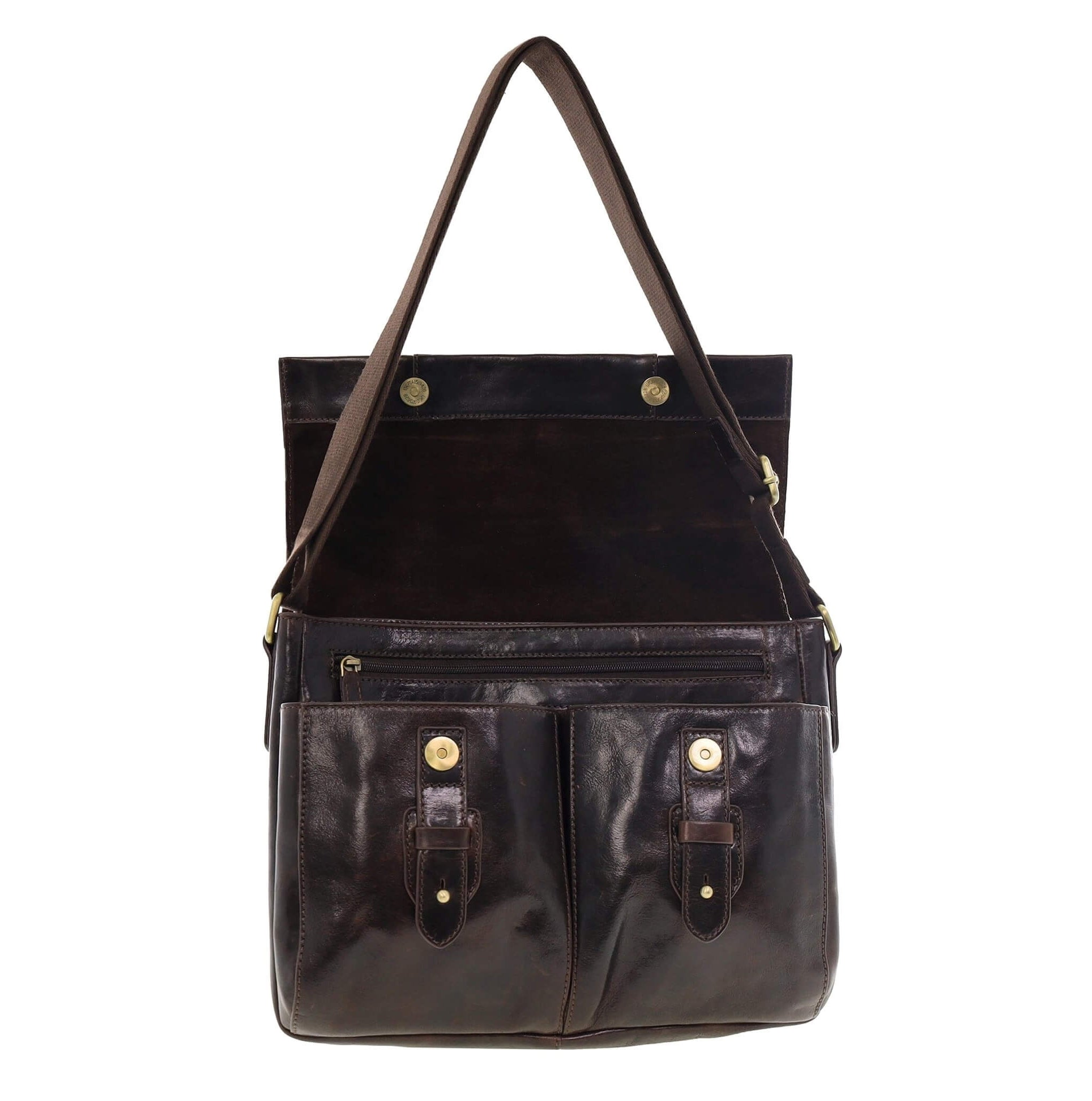 Pierre Cardin Men's Leather Messenger/Laptop Bag in Chocolate