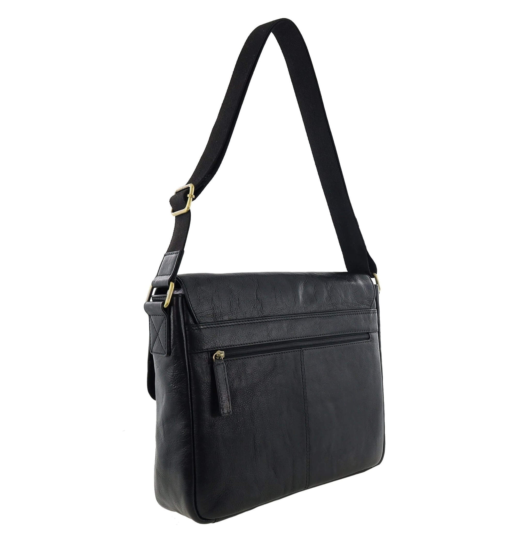 Pierre Cardin Classic Leather Messenger/Laptop Bag in Black