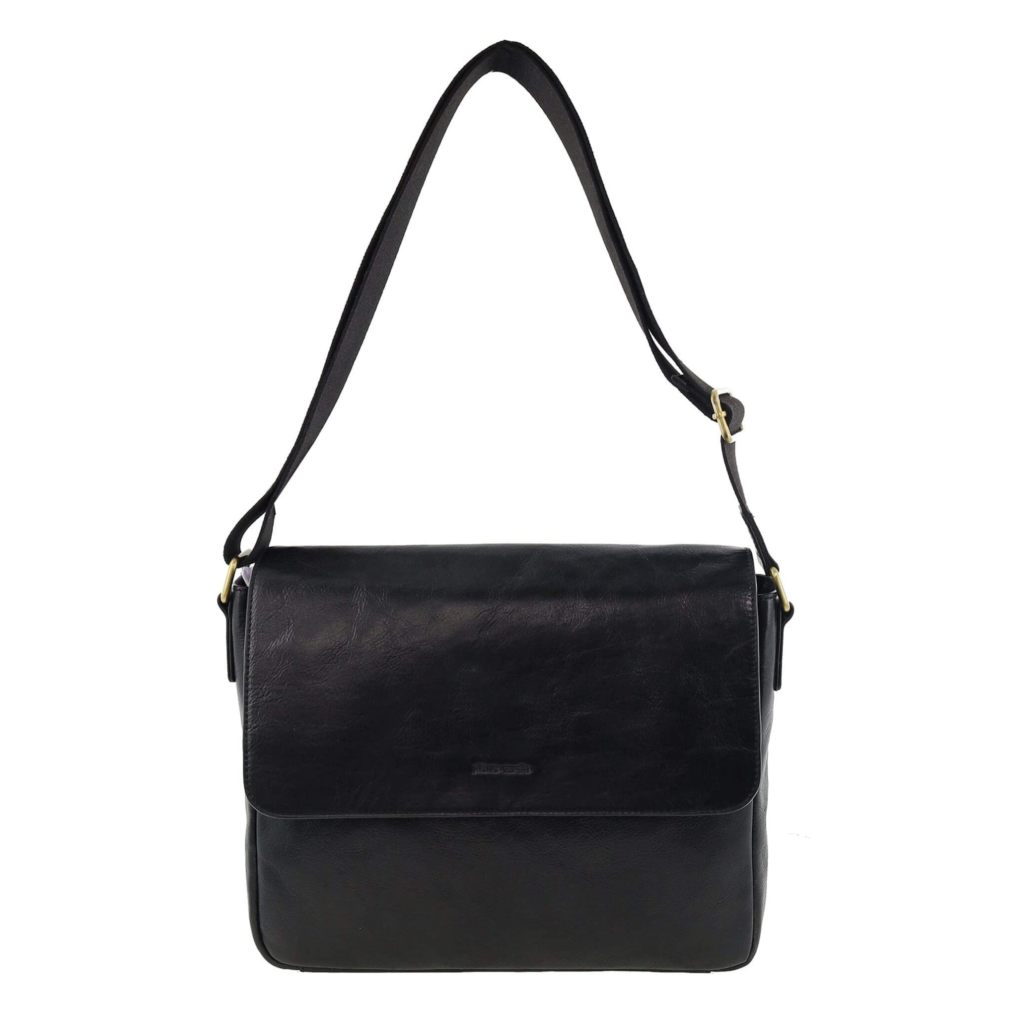 Pierre Cardin Classic Leather Messenger/Laptop Bag in Black