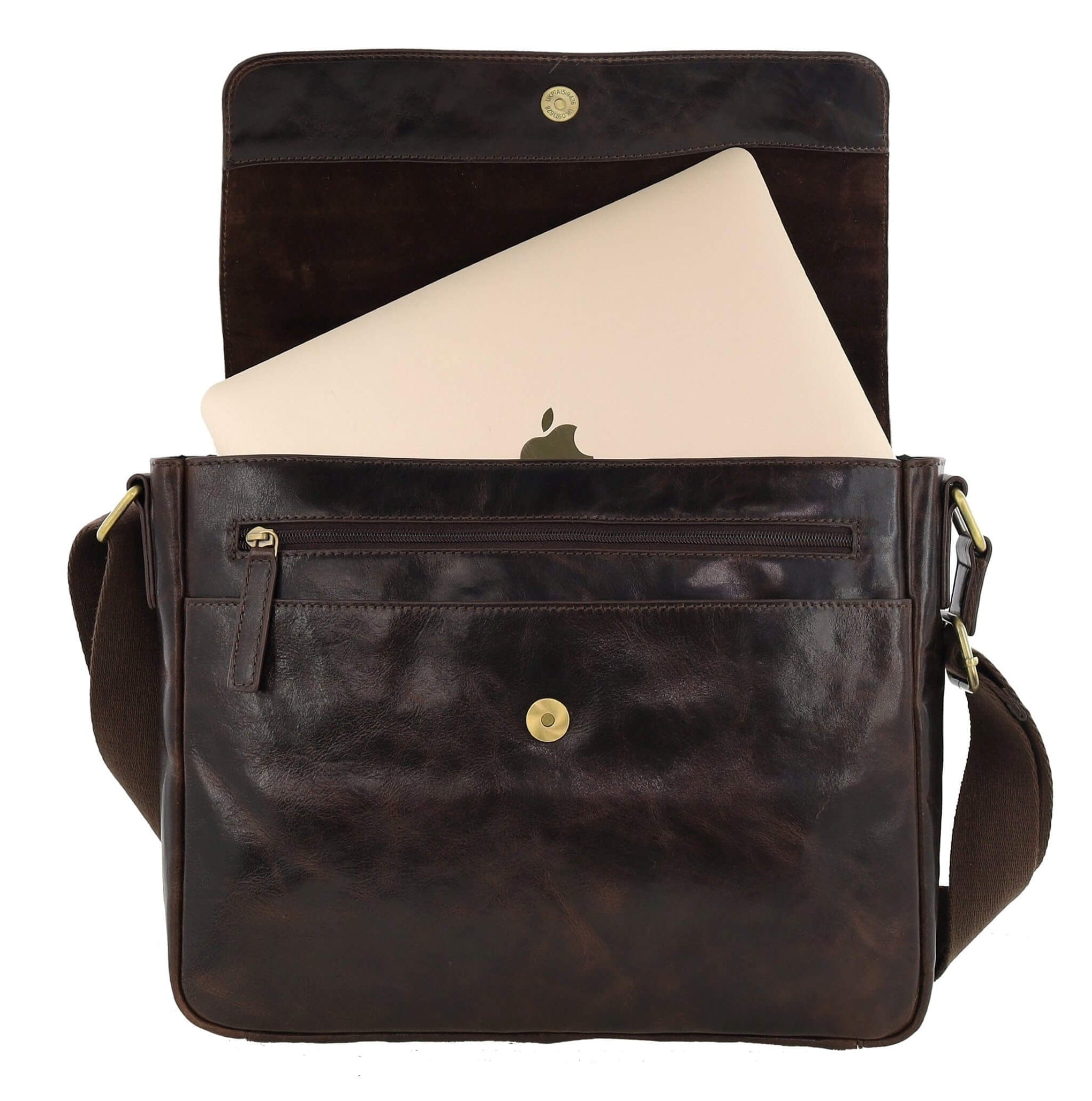 Pierre Cardin Classic Leather Messenger/Laptop Bag in Chocolate