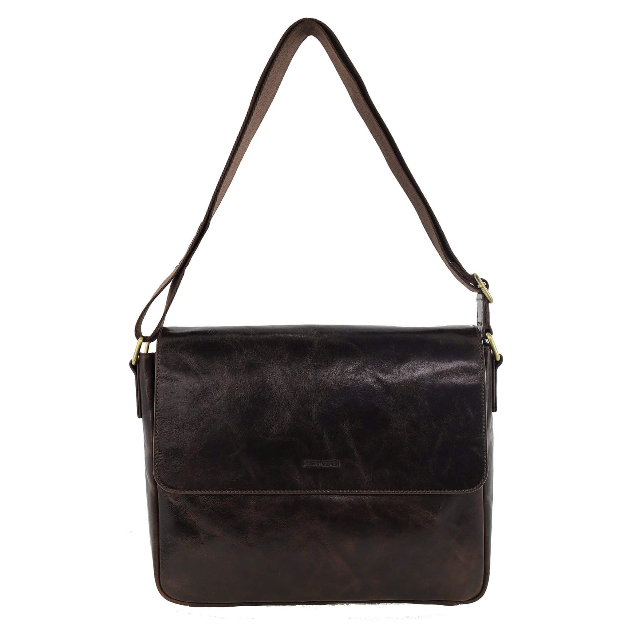 Pierre Cardin Classic Leather Messenger/Laptop Bag in Chocolate