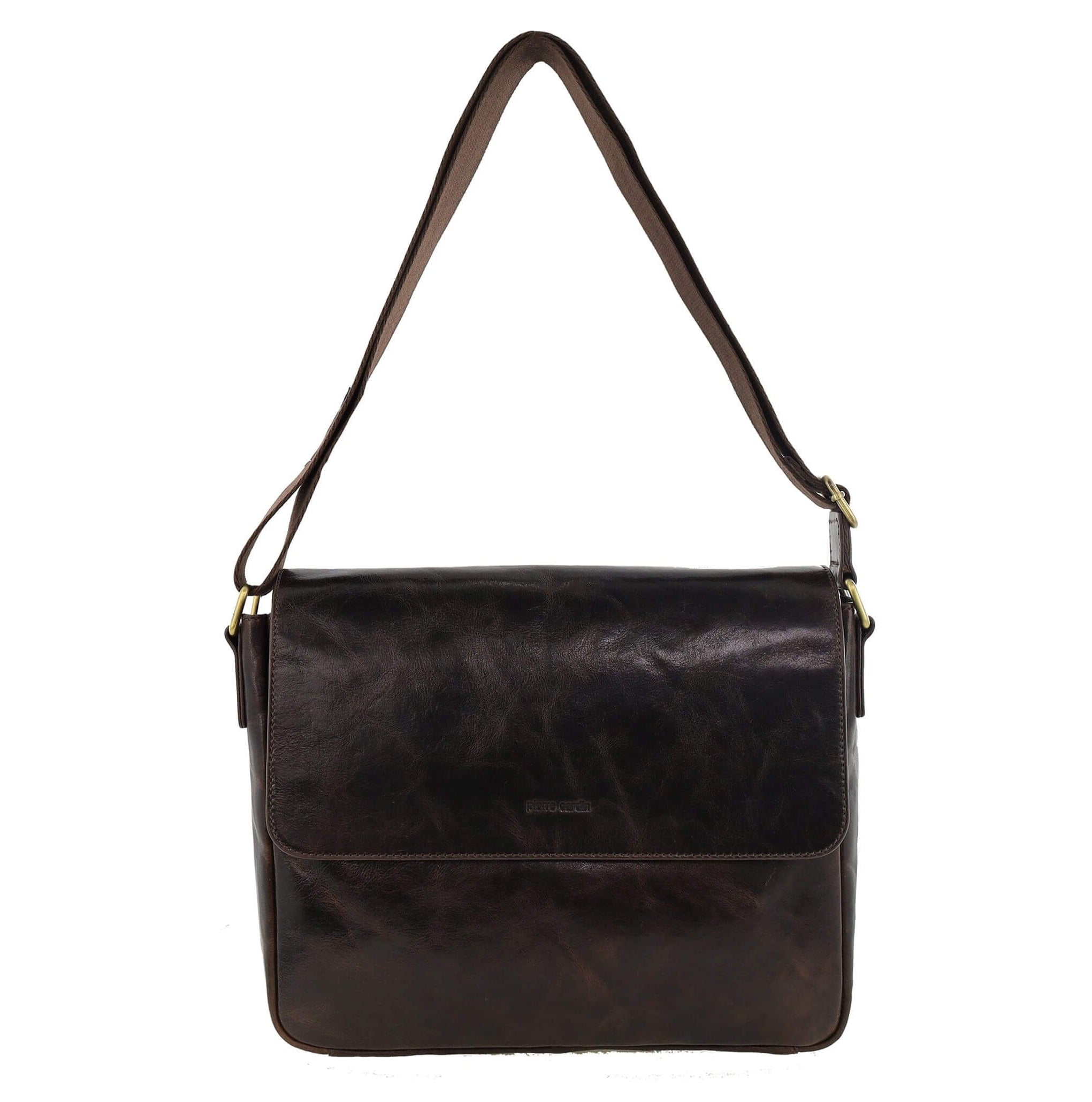 Pierre Cardin Classic Leather Messenger/Laptop Bag in Chocolate