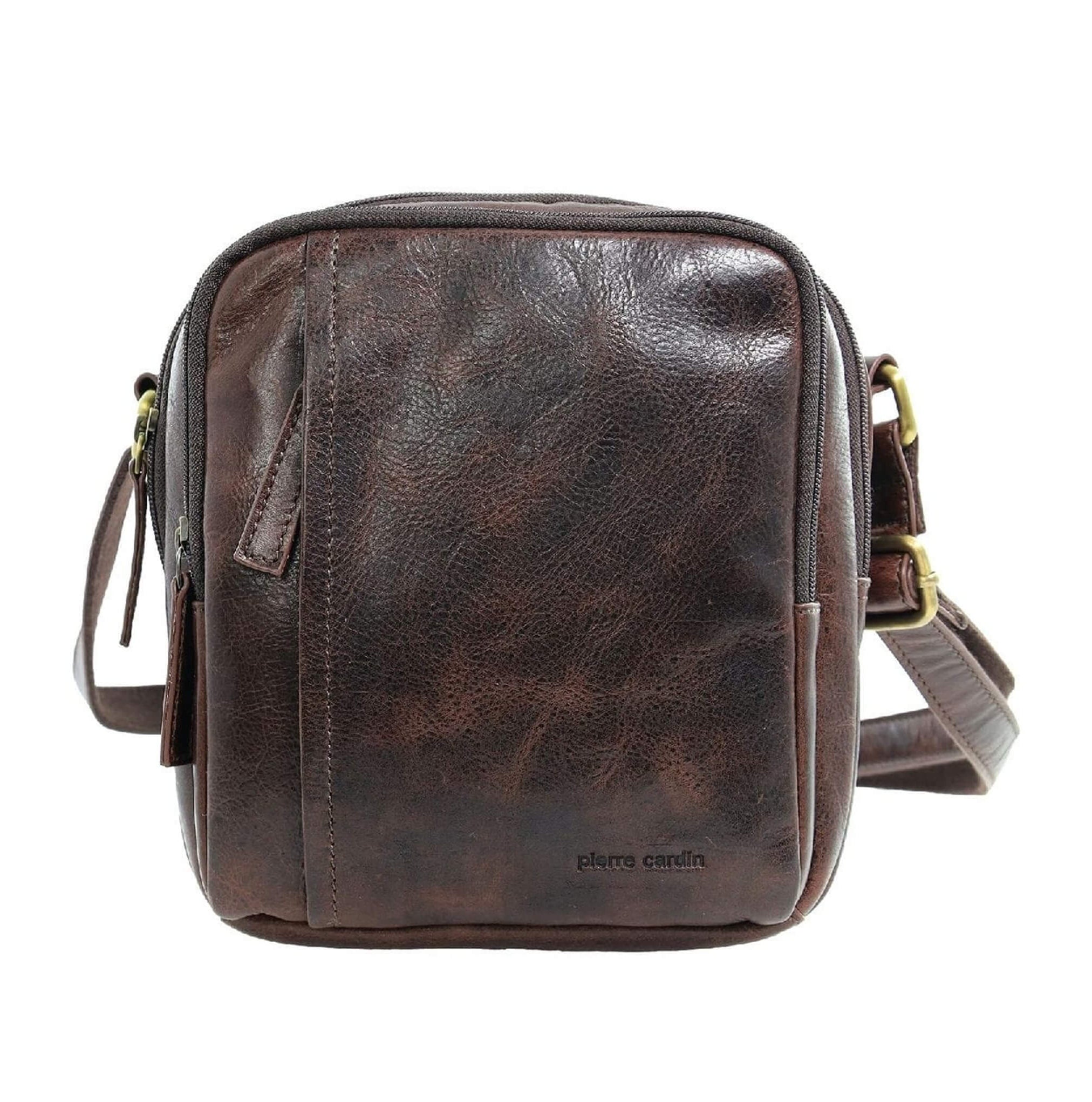 Pierre Cardin Men's Leather Crossbody Bag in Chocolate