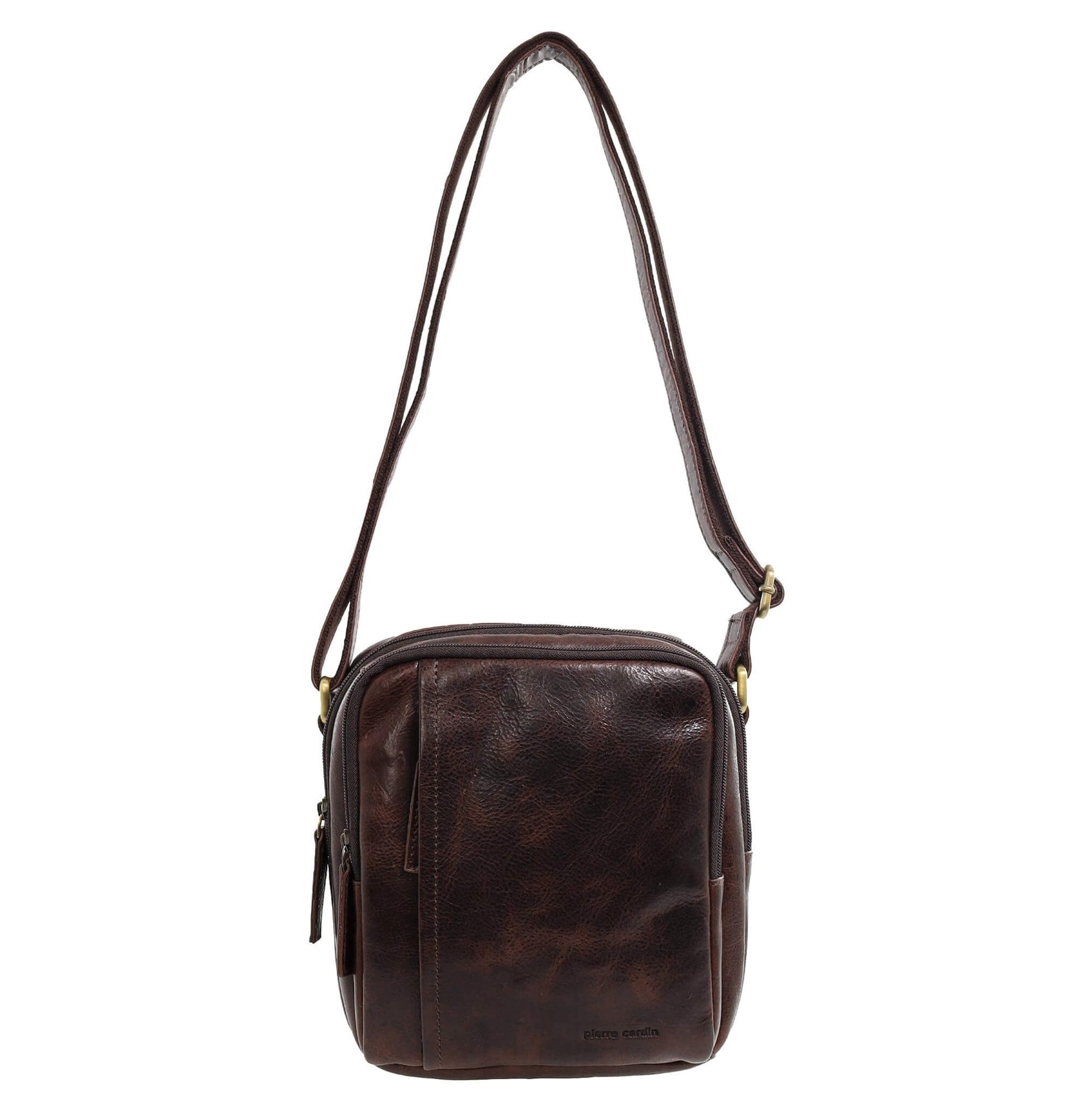 Pierre Cardin Men's Leather Crossbody Bag in Chocolate