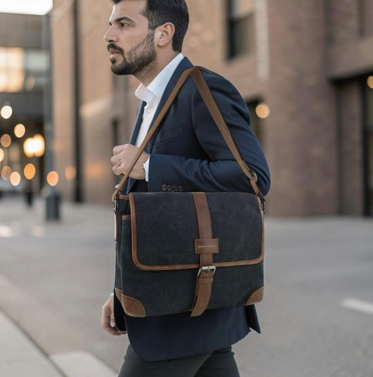 Pierre Cardin Canvas Messenger Bag in Black