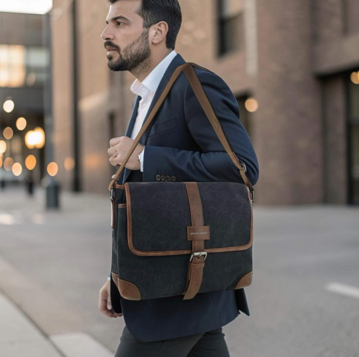Pierre Cardin Canvas Messenger Bag in Black