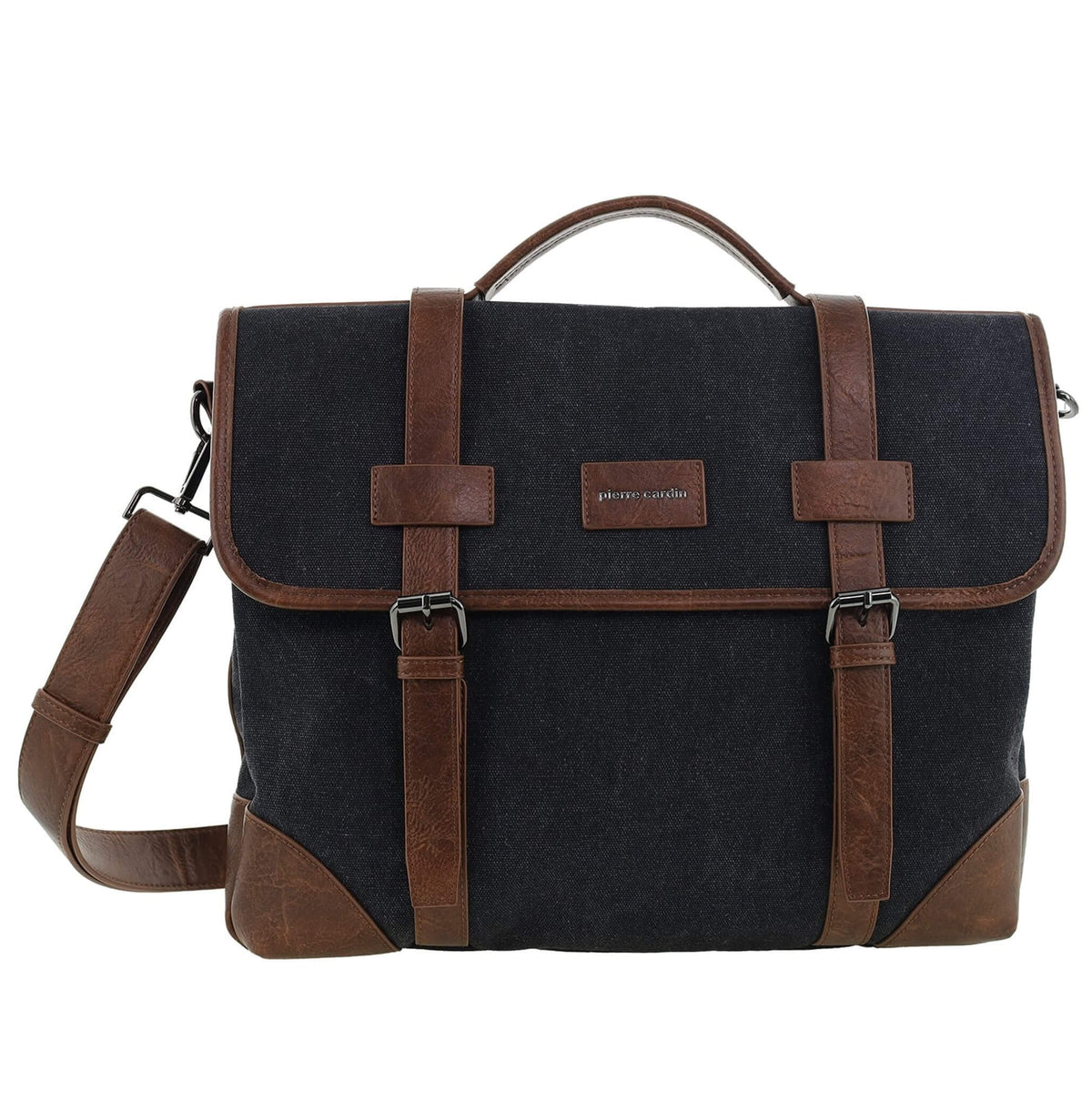 Pierre Cardin Canvas Laptop Satchel in Black