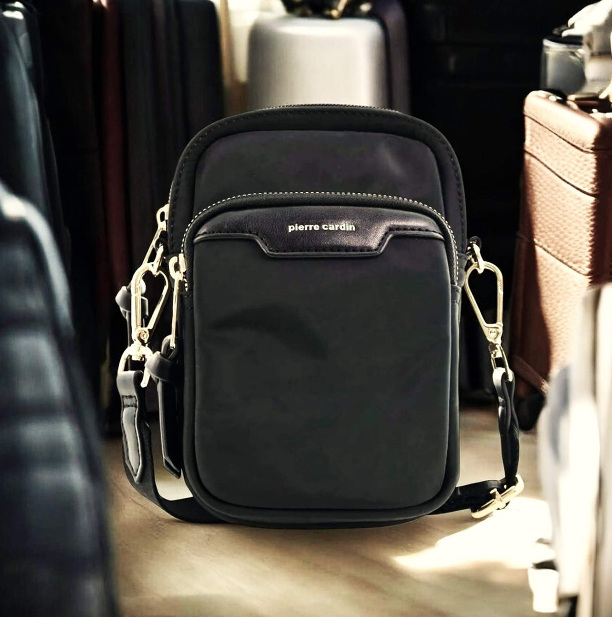 Pierre Cardin Monaco Nylon Crossbody Bag In Black
