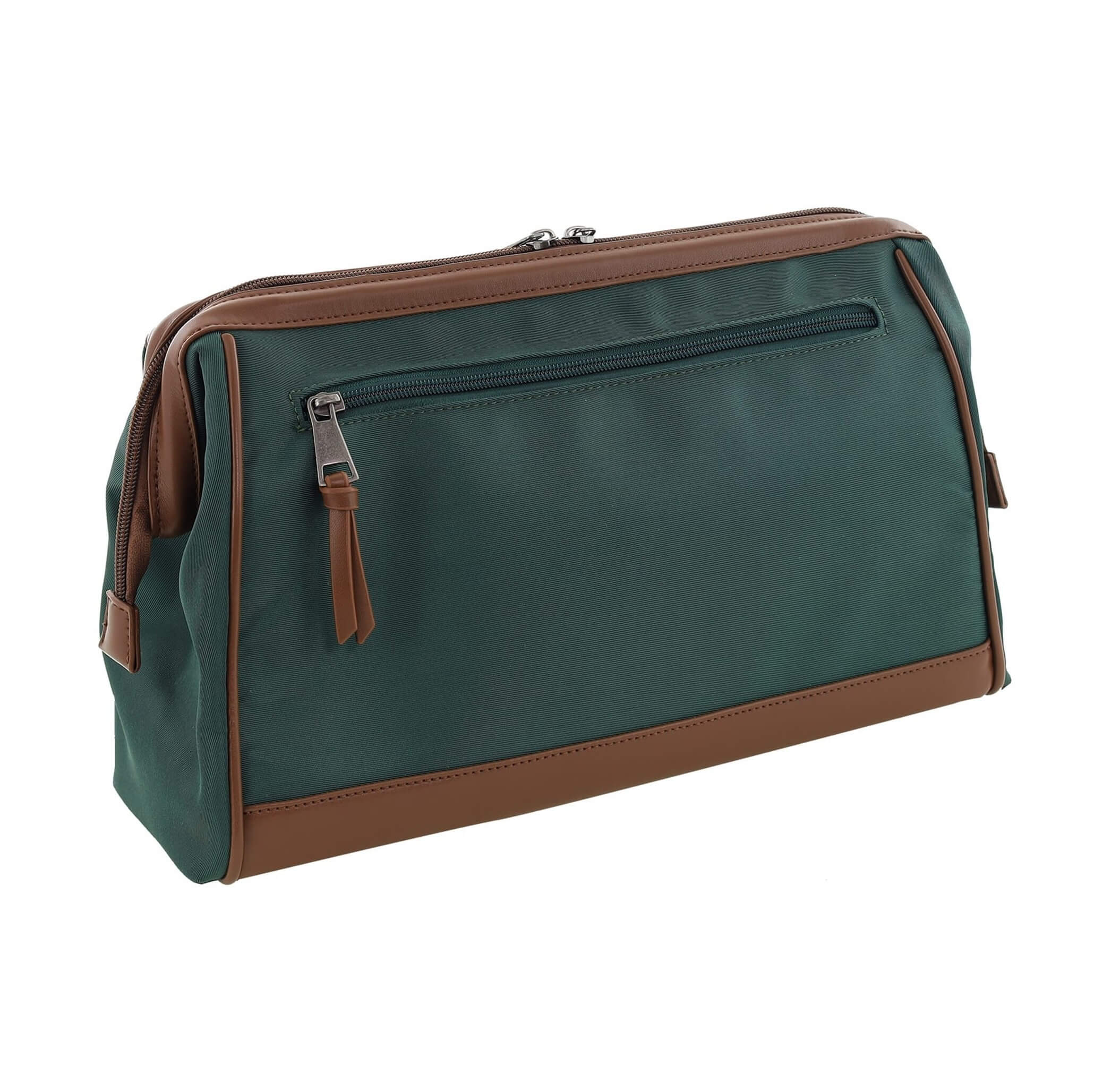 Pierre Cardin PC4128 nylon toiletry bag with brown vegan leather trim.