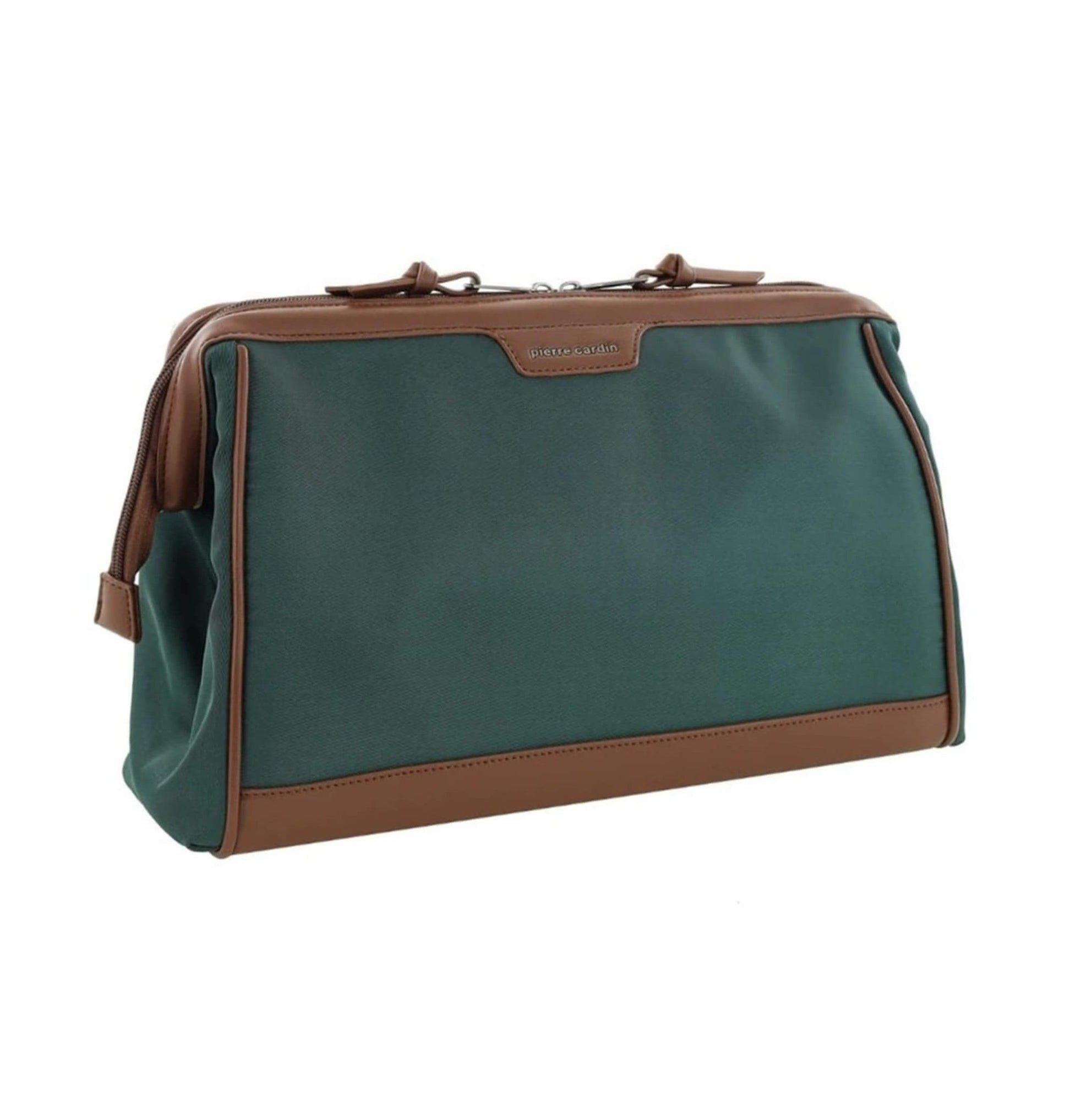 Pierre Cardin PC4128 nylon toiletry bag with brown vegan leather trim.