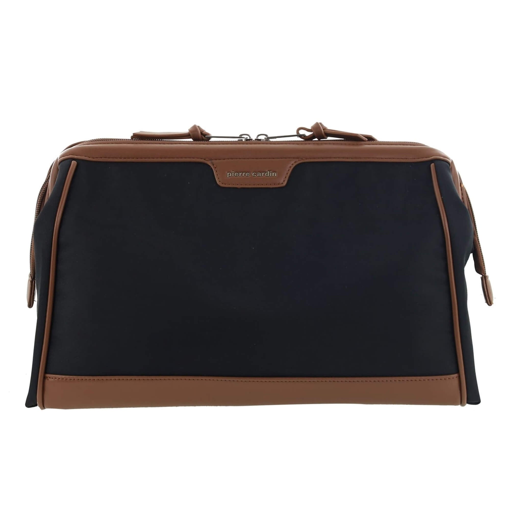 Pierre Cardin PC4128 nylon toiletry bag with brown vegan leather trim.