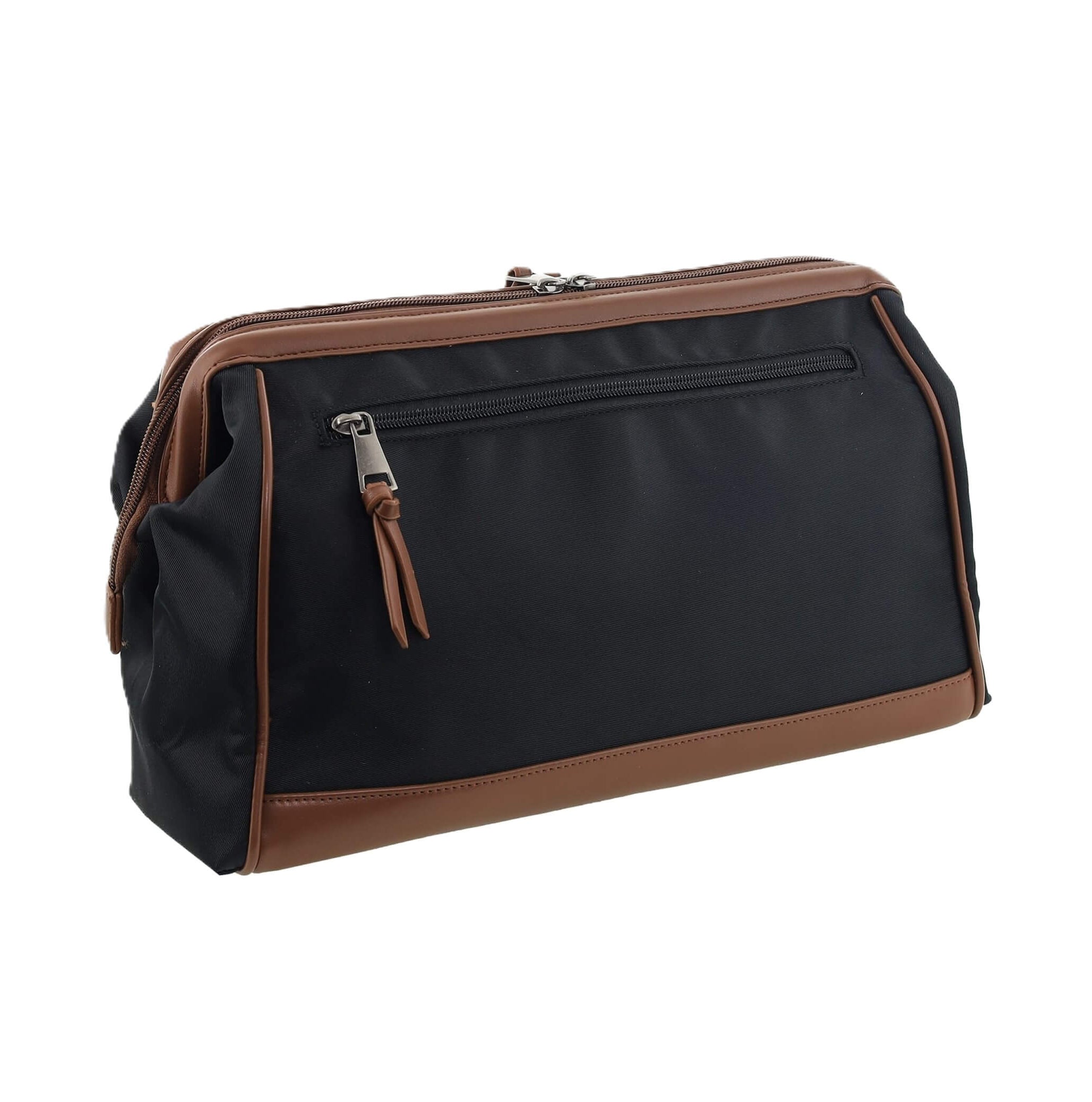 Pierre Cardin PC4128 nylon toiletry bag with brown vegan leather trim.
