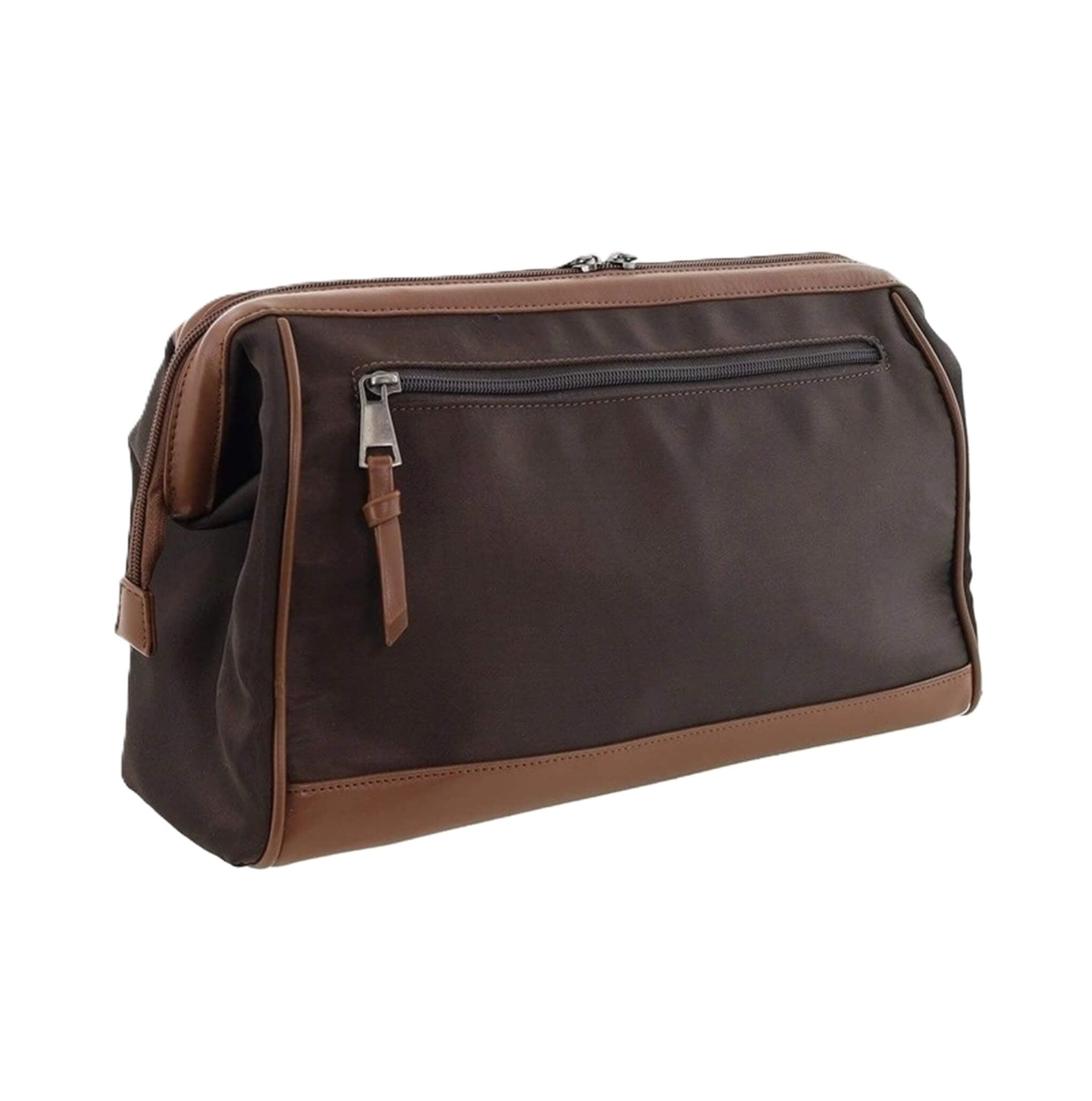 Pierre Cardin PC4128 nylon toiletry bag with brown vegan leather trim.